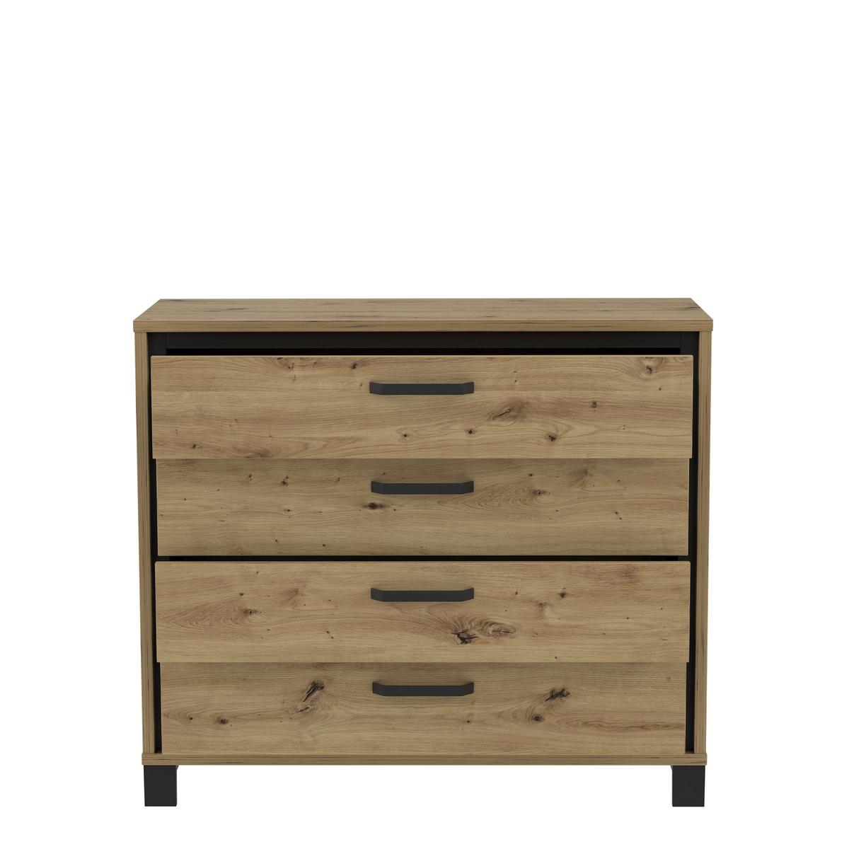 Comodă Trondheim - culoare lemn stejar/negru, Modern, plastic/metal (104,7/81,3/41,5cm)