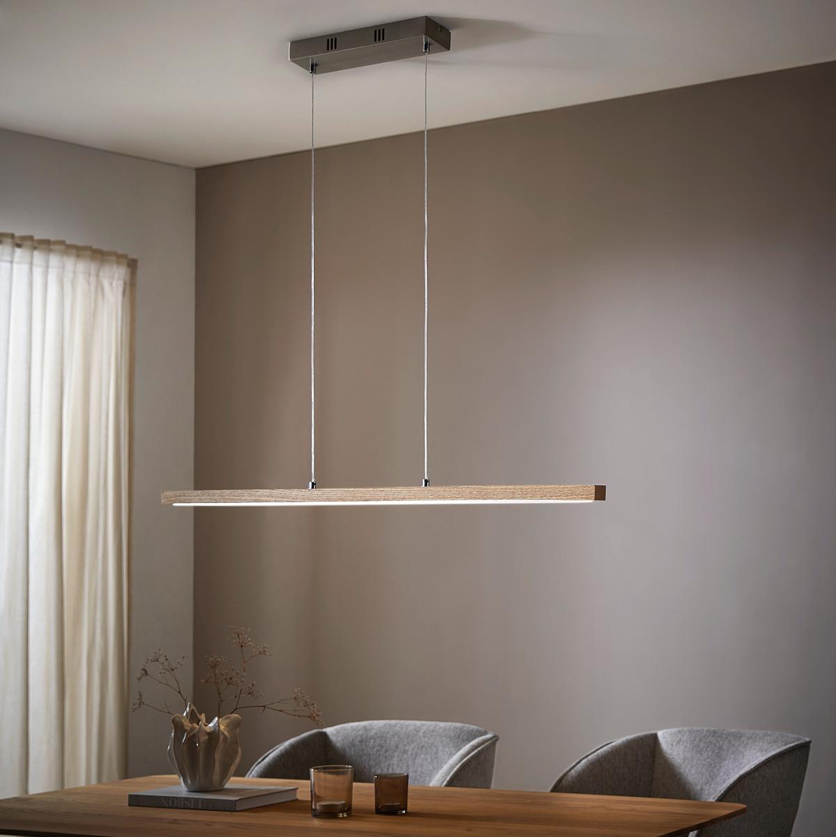 LAMPA WISZĄCA LED EMMA *SBN* - kolor dębowy, Lifestyle, tworzywo sztuczne/drewno (114cm) - Novel