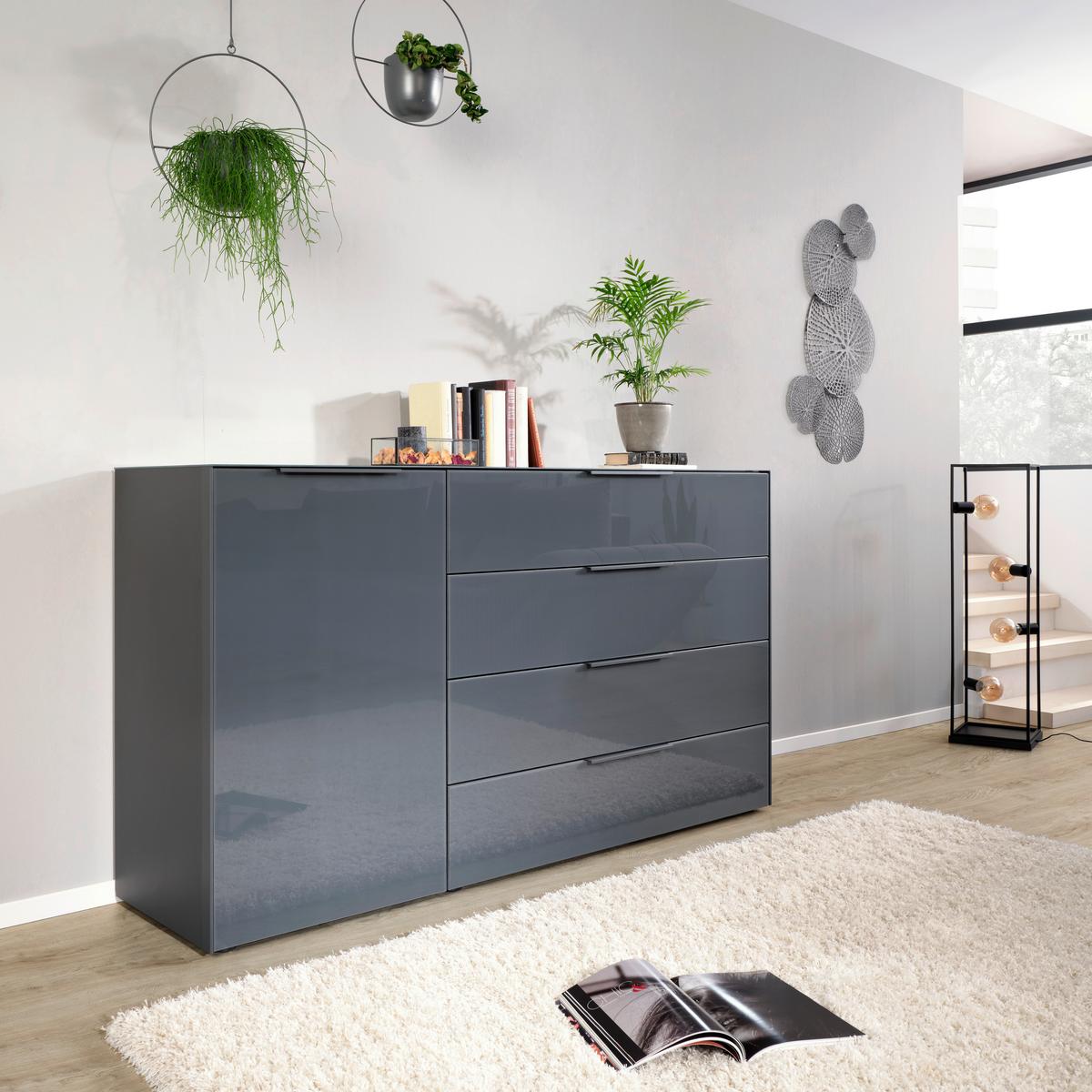 Sideboard Max Box in Anthrazit - Chromfarben/Anthrazit, MODERN, Glas/Holzwerkstoff (177/97/45cm) - Premium Living