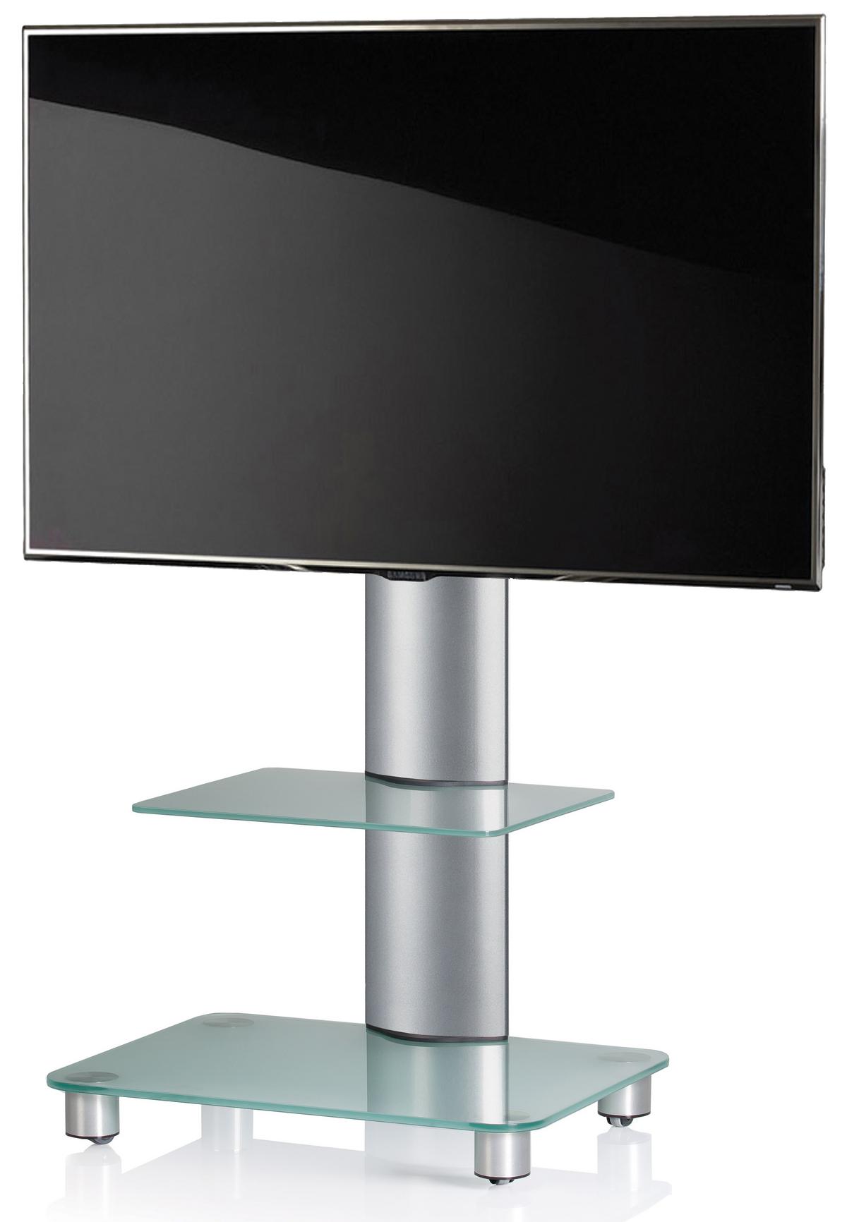 TV-Rack Tosal m. Rollen ca. 60x100 cm Silber/Transpar. - Transparent/Silberfarben, KONVENTIONELL, Glas/Metall (60/100/44cm) - MID.YOU