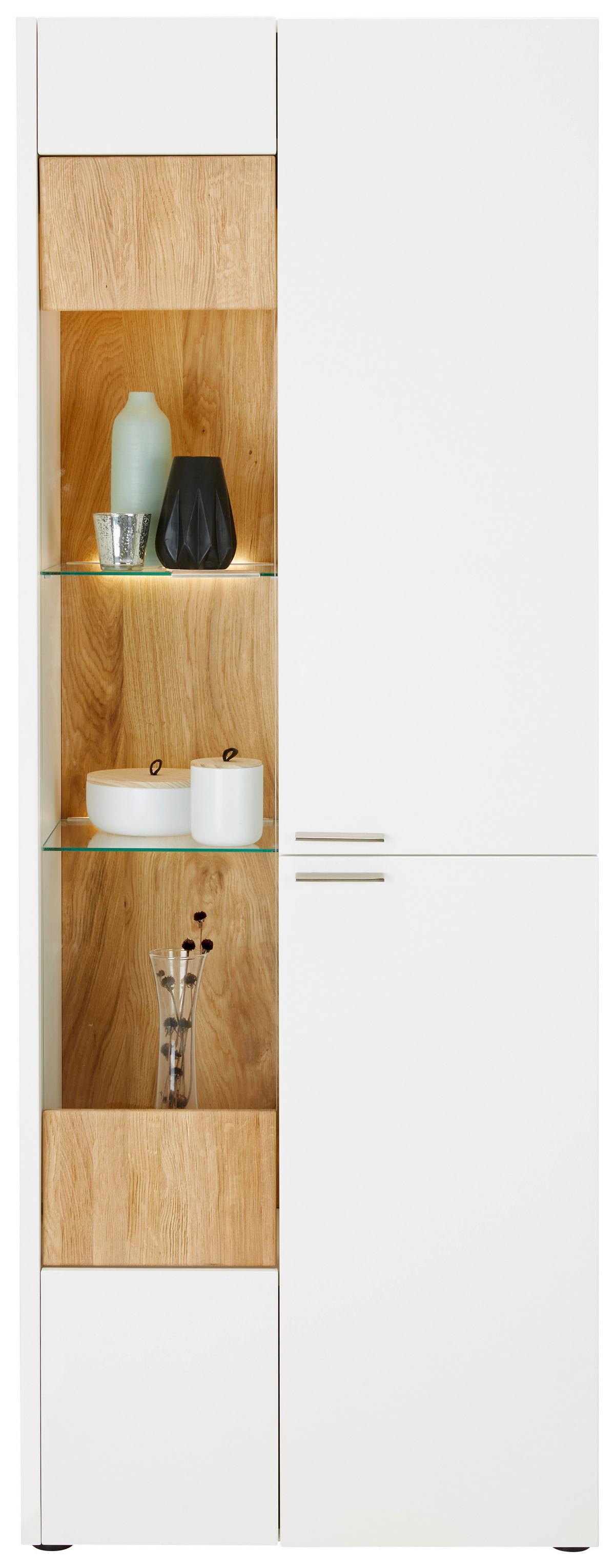Vitrine aus Eiche Massiv - Weiss/Edelstahlfarben, Modern, Holz/Holzwerkstoff (73/201/40cm) - Premium Living