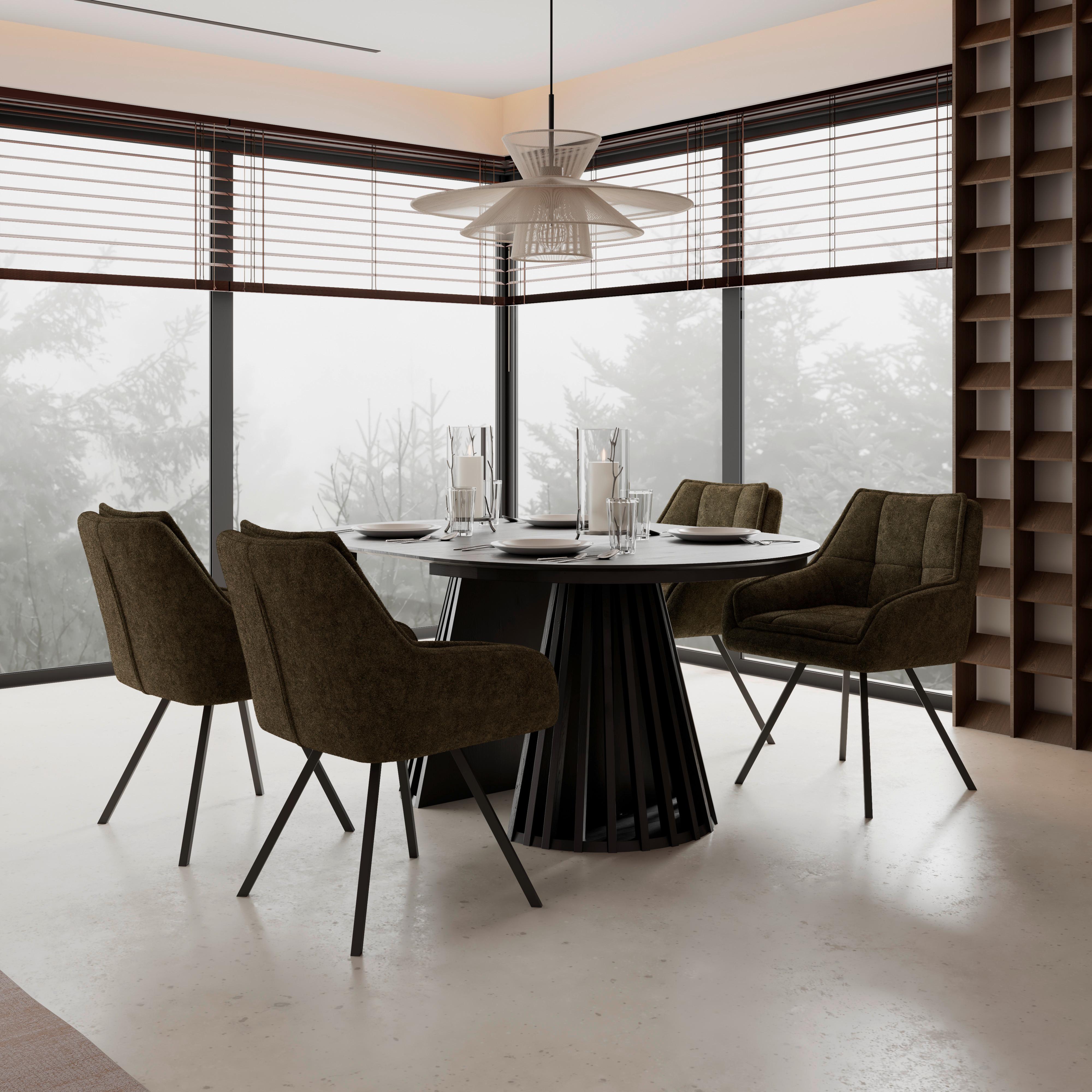 Armlehnstuhl Billy Braun Struktur Drehbar Gepolstert - Schwarz/Braun, MODERN, Holz/Textil (64/87/64cm) - Bessagi Home