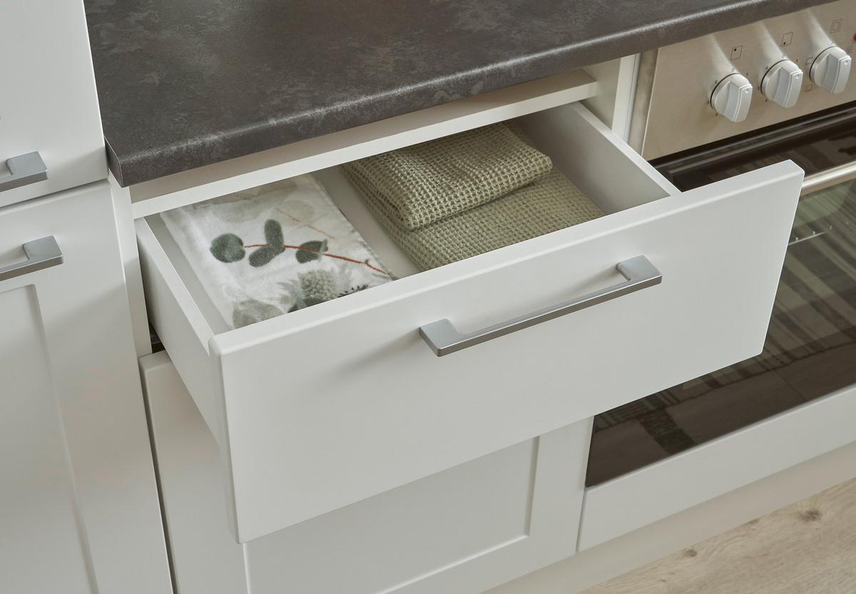 Küchenblock Marseille mit Geräten ca. 310 cm Weiß - Chromfarben/Anthrazit, Design, Holzwerkstoff/Metall (310cm) - P & B