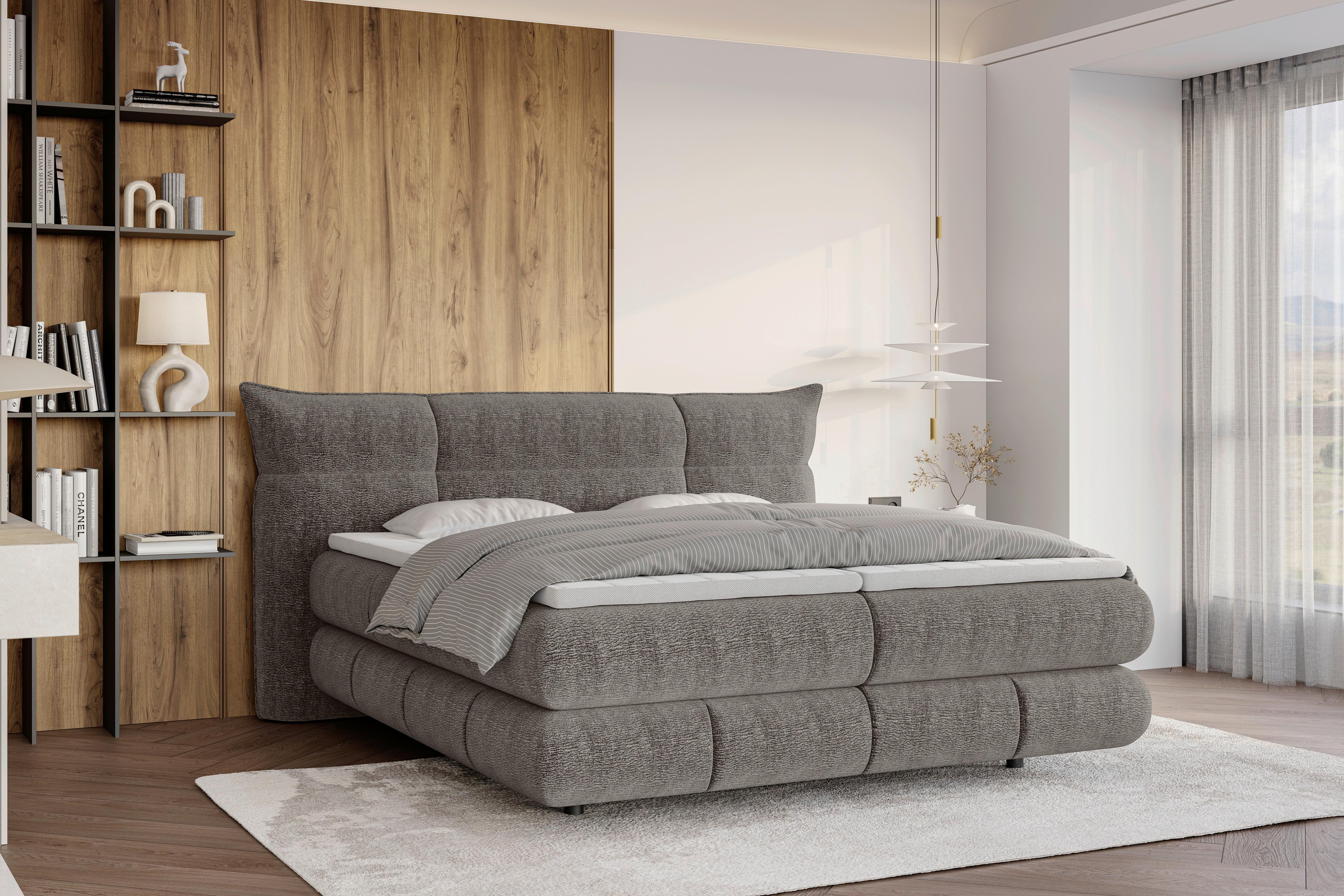 Boxspringbett Auris Dunkelgrau ca. 180x200cm - Dunkelgrau/Schwarz, KONVENTIONELL, Kunststoff/Textil (180/200cm) - Sembella
