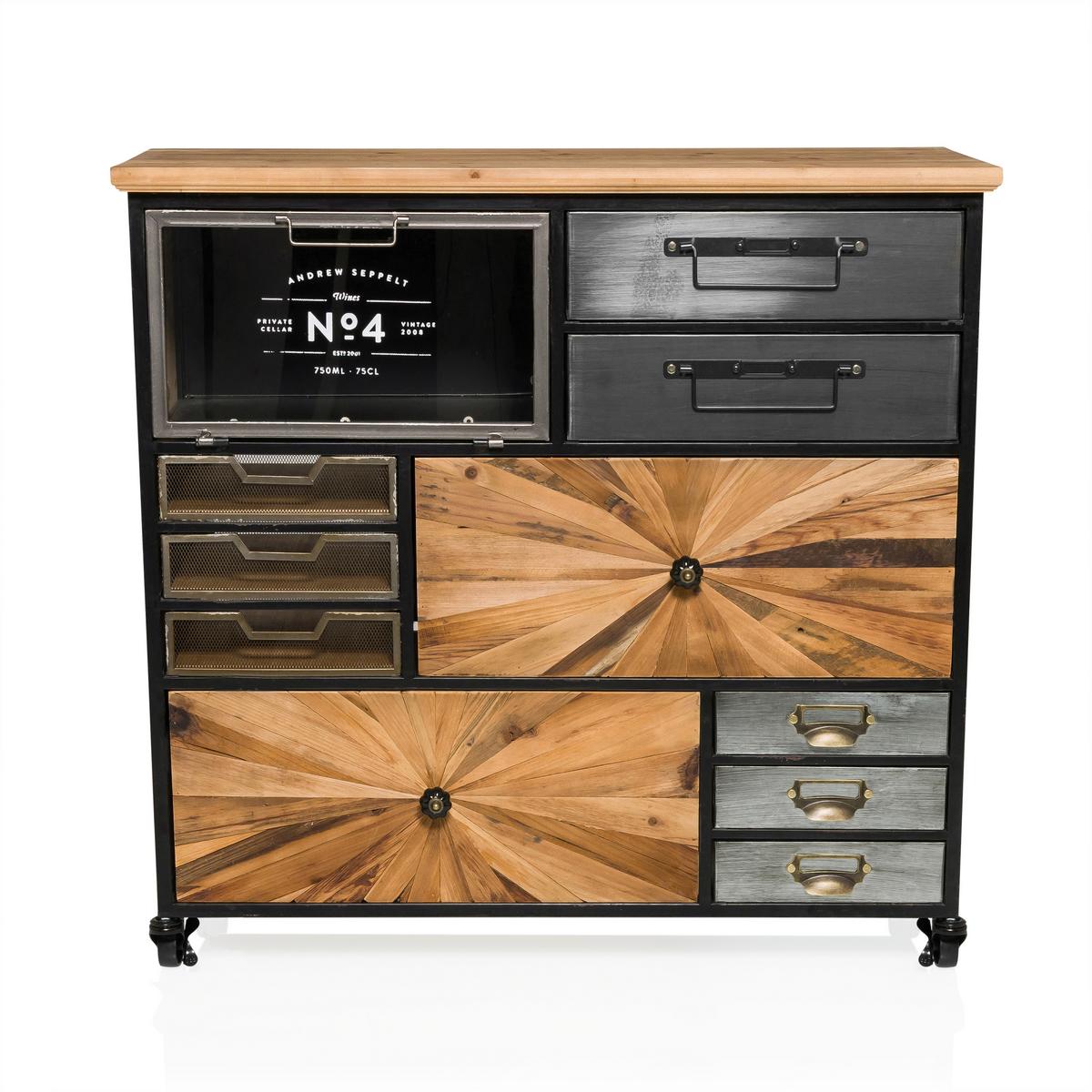 Široka Komoda Continento, Črna, Barva Jelke - črna/naravne barve, Moderno, kovina/umetna masa (88/84/34cm) - MID.YOU