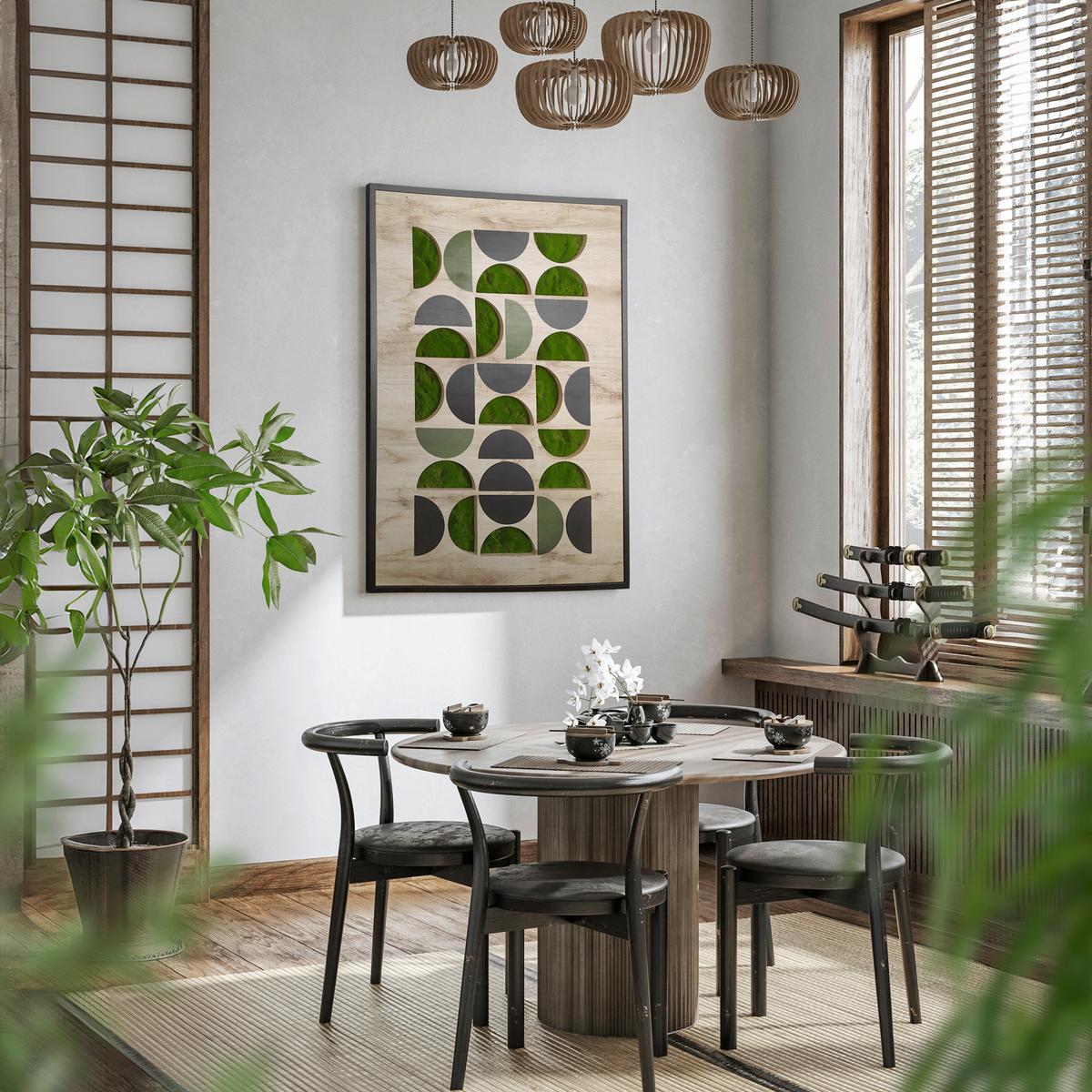 Moosbild Naturfarben/Schwarz/Grün - Dunkelgrün/Schwarz, Basics, Holz/Kunststoff (70/100cm)