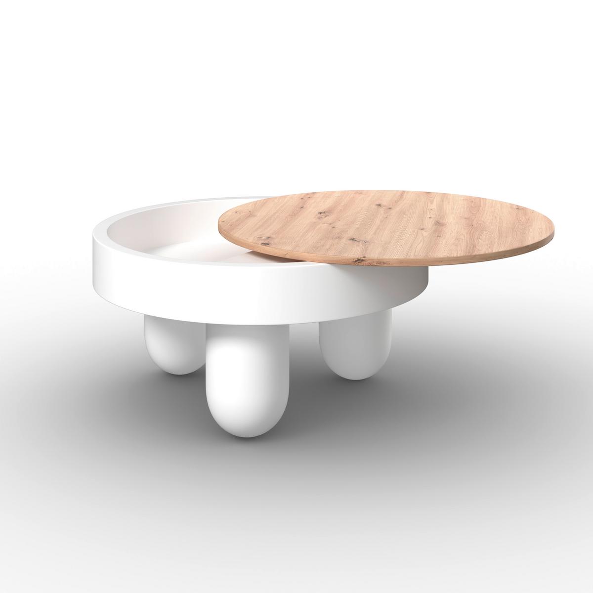 Klubska Miza Gabrielle, Bela, Barva Hrasta - barve hrasta/bela, Moderno, leseni material (80/80/42cm) - Bessagi Home