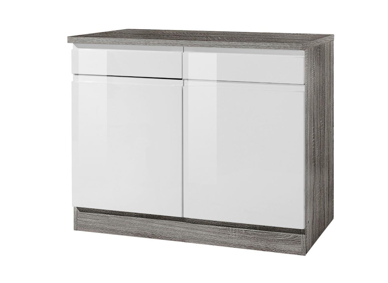 Küchenunterschrank "Cardiff" Weiss - Weiß Hochglanz/Weiß, Basics, Holzwerkstoff (100/85/60cm) - Held