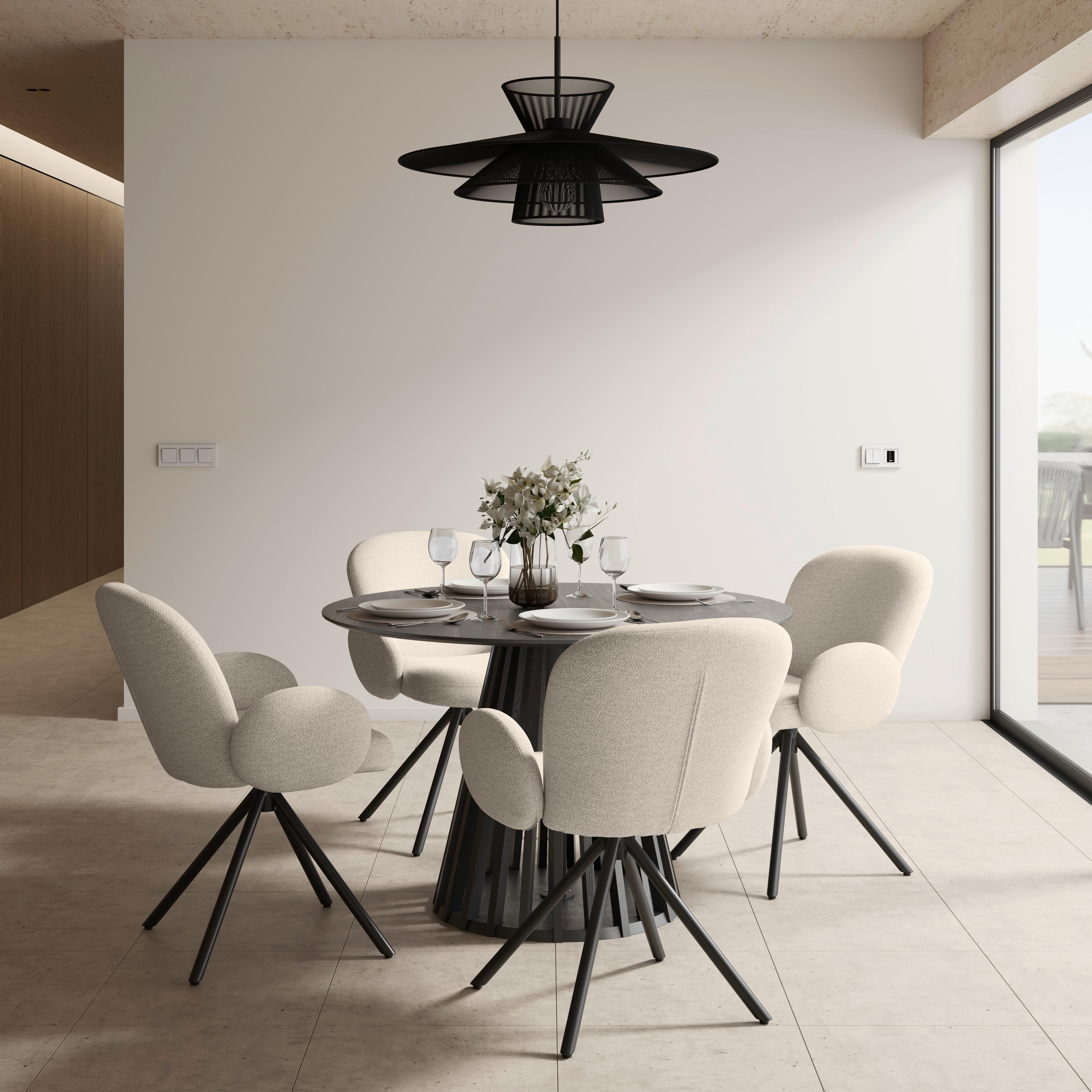 Armlehnstuhl Josea Creme Chenille Drehbar Gepolstert - Creme/Schwarz, MODERN, Holz/Textil (64/85/63cm) - Bessagi Home