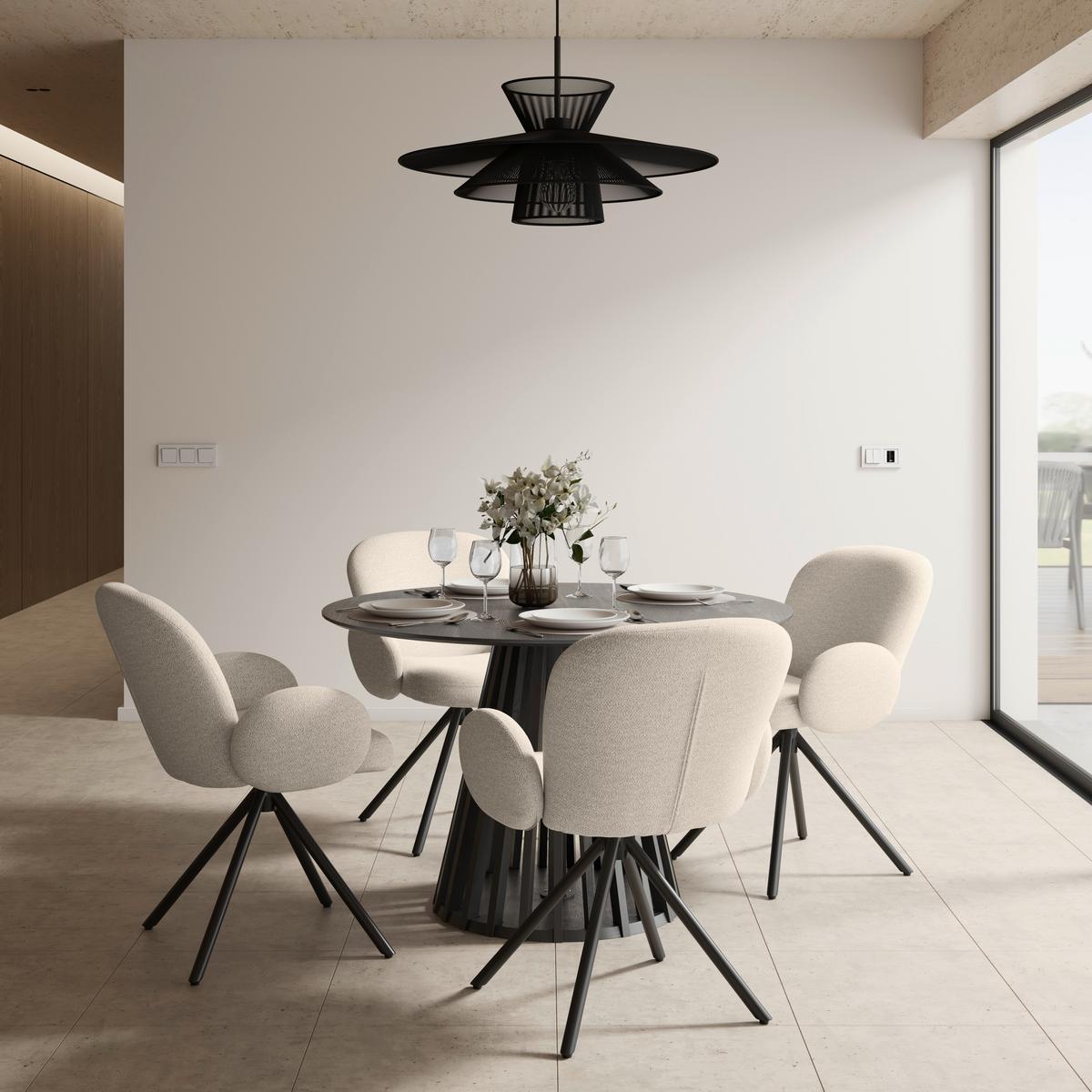 Armlehnstuhl Josea Creme Chenille Drehbar Gepolstert - Creme/Schwarz, MODERN, Holz/Textil (64/85/63cm) - Bessagi Home
