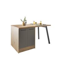 Kücheninsel LINZ in Cubanit grau - Schwarz/Eiche Artisan, MODERN, Holzwerkstoff/Metall (150/91/90cm)