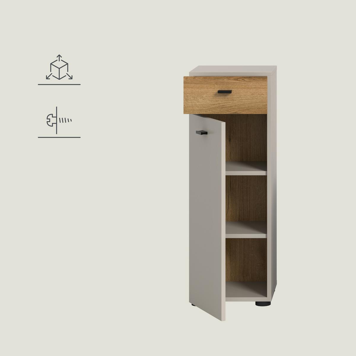 Midischrank Aqua Kaschmir - Kaschmir/Eichefarben, Trend, Holzwerkstoff/Kunststoff (32/91/30cm) - MID.YOU