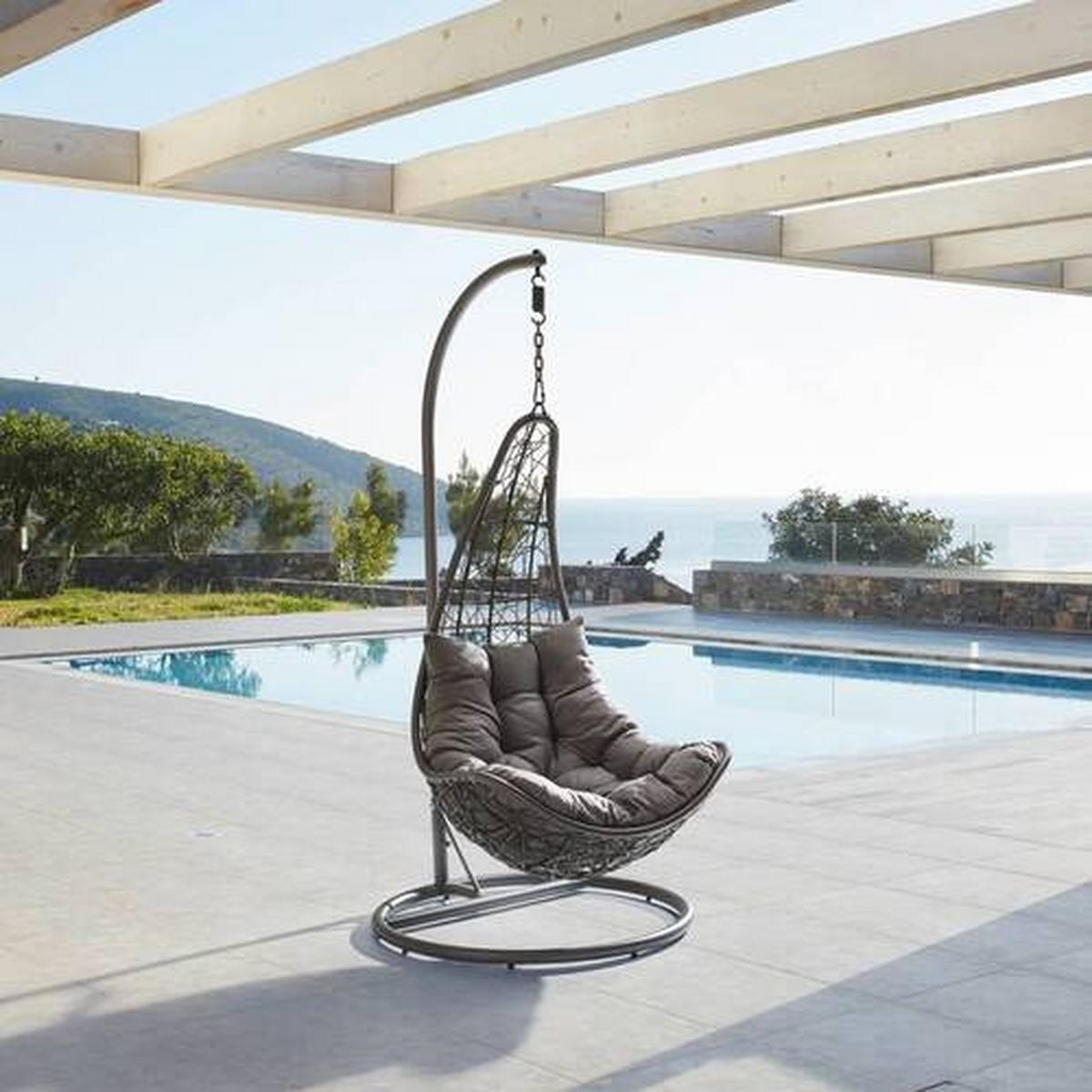 Fotoliu suspendat Rosi - gri închis, Modern, plastic/metal (95/196/96cm) - Bessagi Garden
