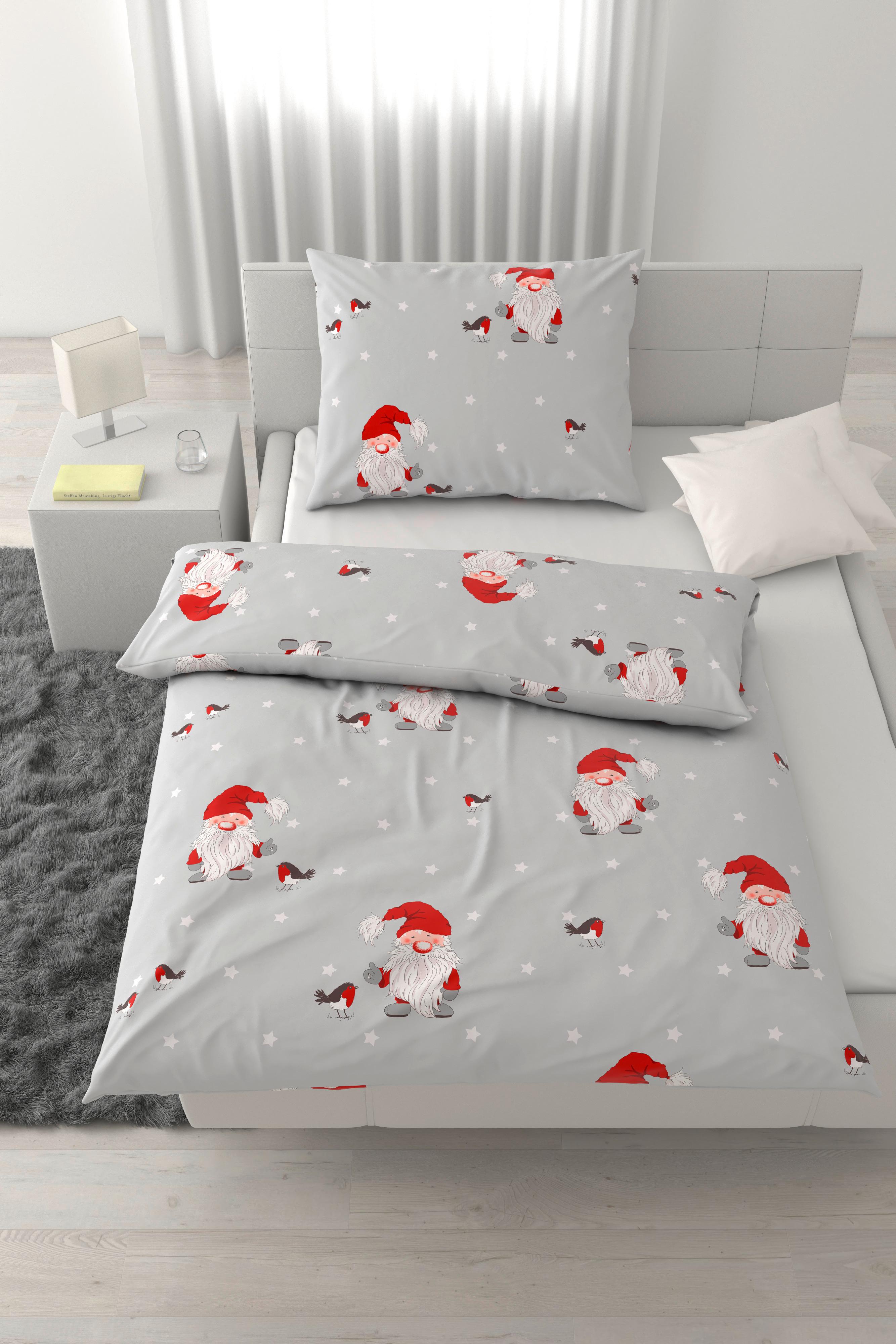 Posteljnina Wichtel Fred - rdeča/siva, tekstil (140/200cm) - Mömax