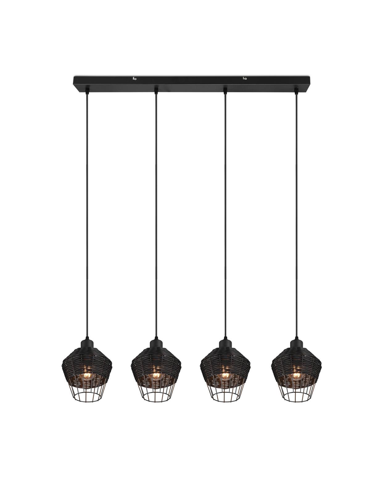 Pendelleuchte Borka Schwarz max. 40 Watt - Schwarz, ROMANTIK / LANDHAUS, Holz/Metall (95/150/17,5cm)