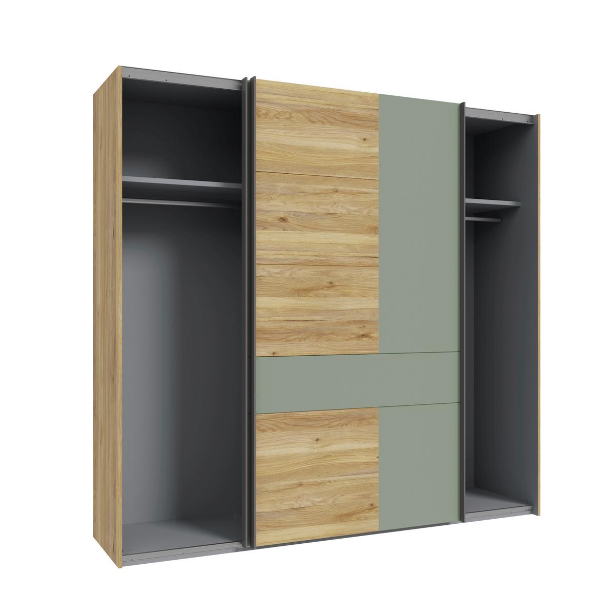 Omara Z Drsnimi Vrati Whenua, Barva Hrasta, Zelena - barve hrasta/žajbljevo zelena, Moderno, kovina/leseni material (220/210,5/62cm) - Mömax