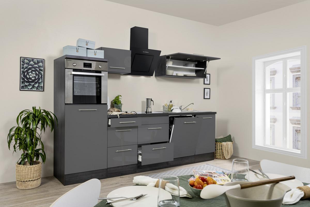 Geräten kaufen 280 cm Küchenzeile ➤ mit online Grau Hochglanz mömax Respekta