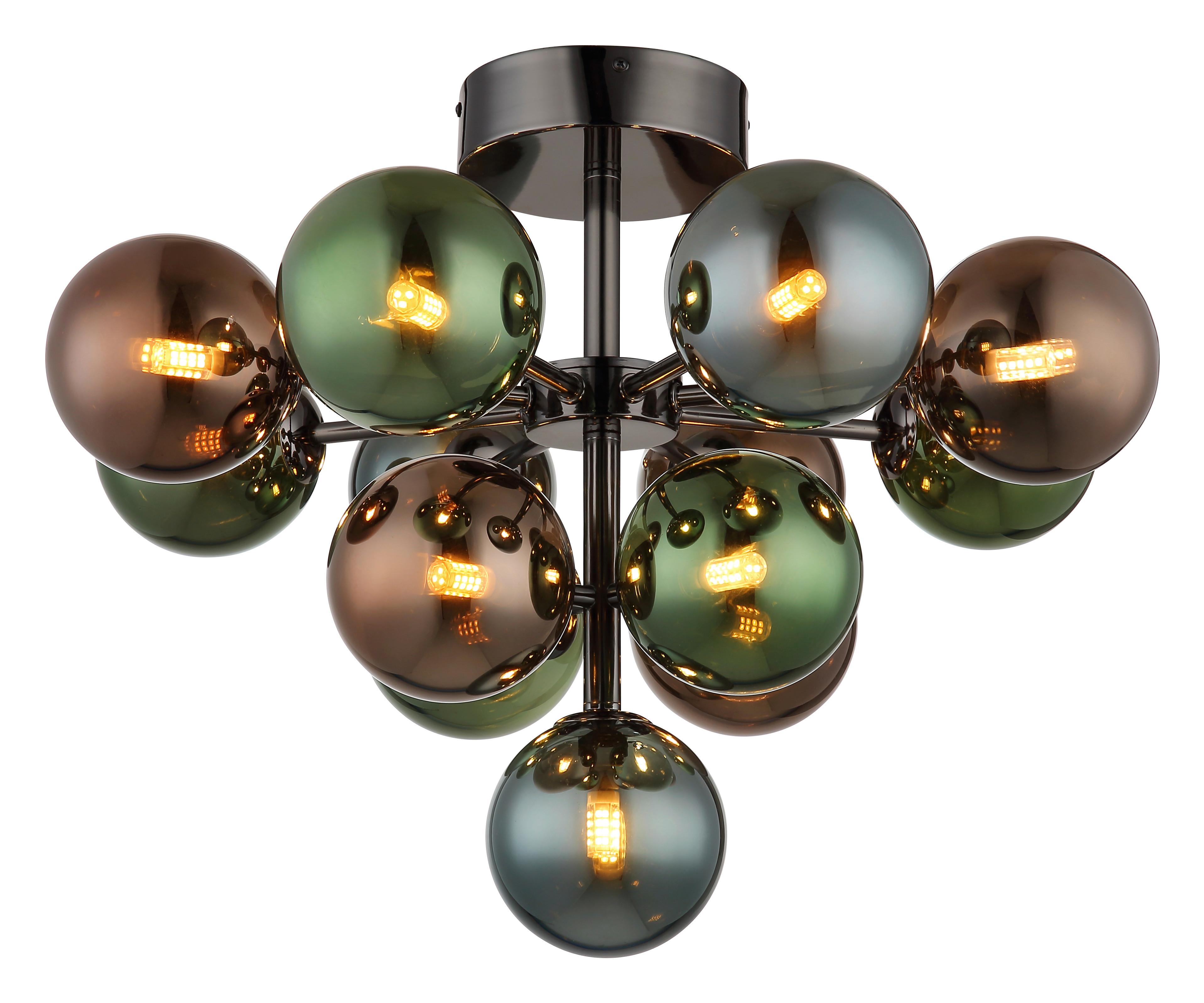 Deckenleuchte Grappy Grün/Petrol/Bronze max. 5 Watt - Petrol/Schwarzchrom, Design, Glas/Metall (43/56cm) - Globo