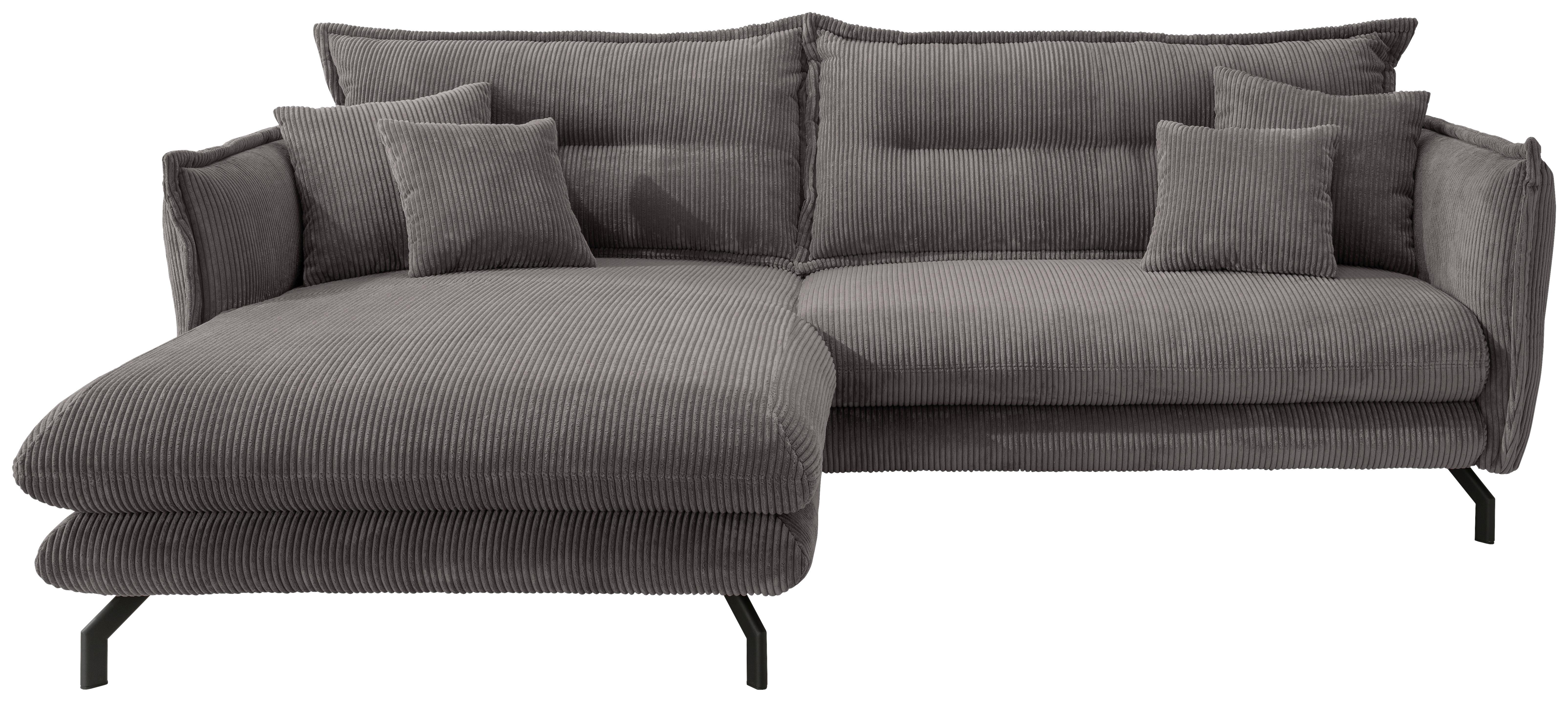 Wohnlandschaft Lava Grau Cord - Schwarz/Grau, MODERN, Textil/Metall (180/255cm) - Livetastic