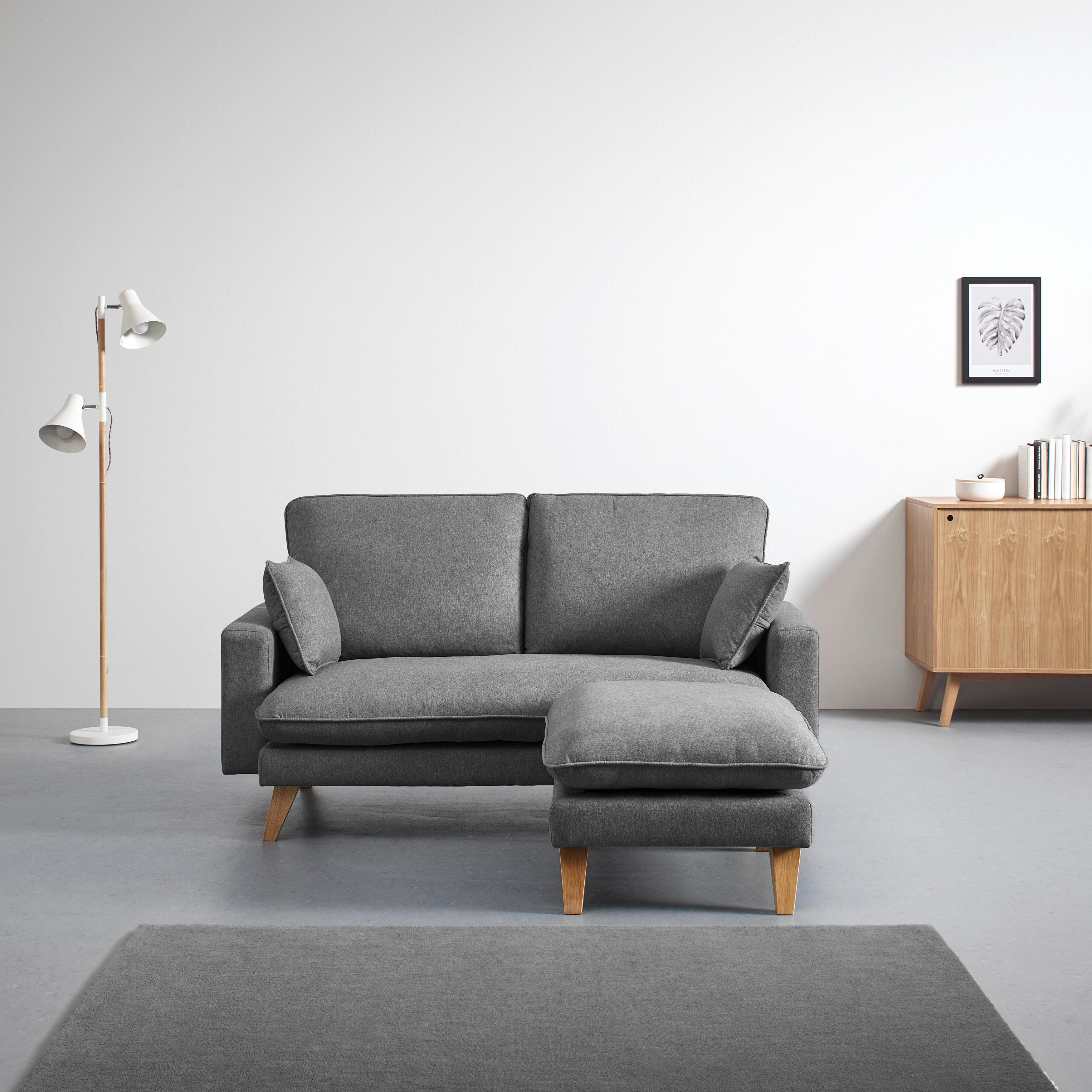 Ecksofa Illa Grau Leinenoptik - Dunkelgrau/Buchefarben, MODERN, Holz/Textil (154/155cm) - Bessagi Home