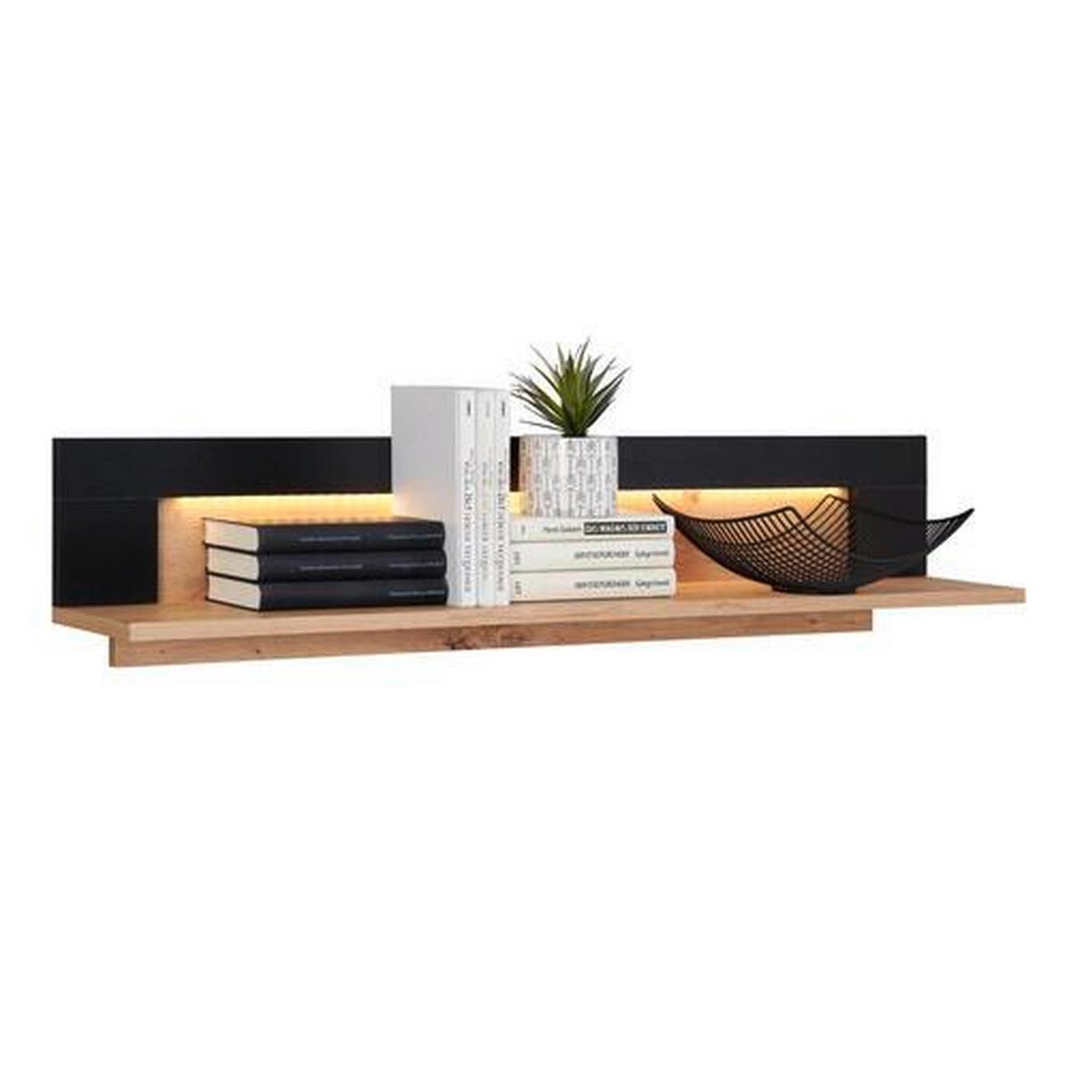 Poliță de perete NYON - culoare lemn stejar/negru, Modern, material pe bază de lemn (110/23/19,6cm) - Modern Living