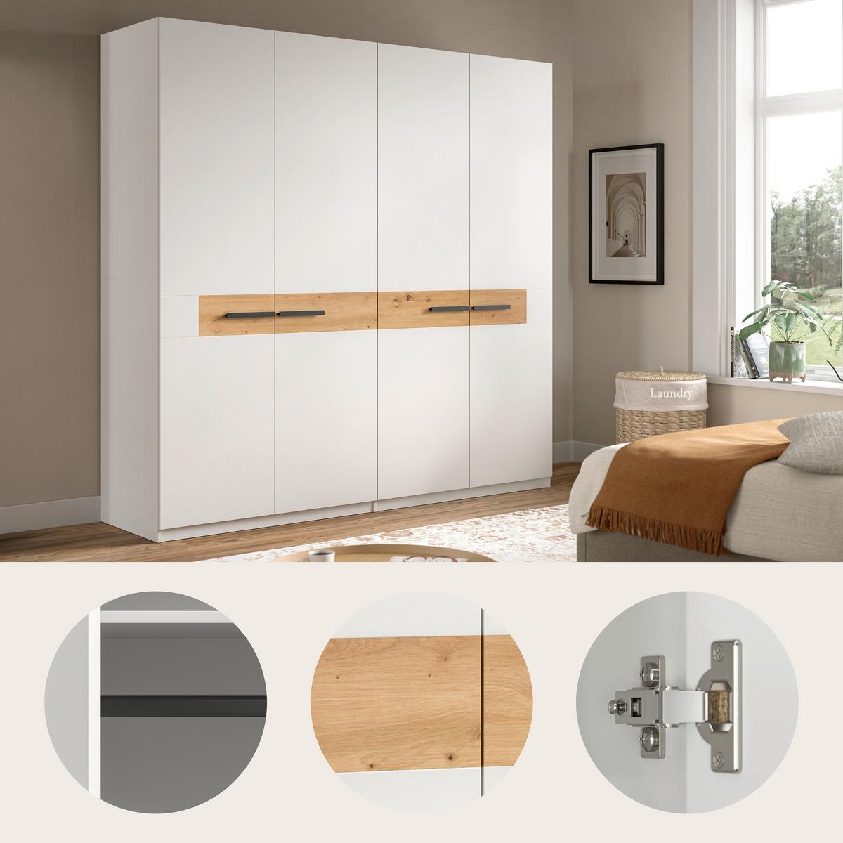 Drehtürenschrank STANGA Weiß, Eiche Artisan - Schwarz/Weiß, ROMANTIK / LANDHAUS, Holzwerkstoff/Kunststoff (200/201/55cm) - Livetastic