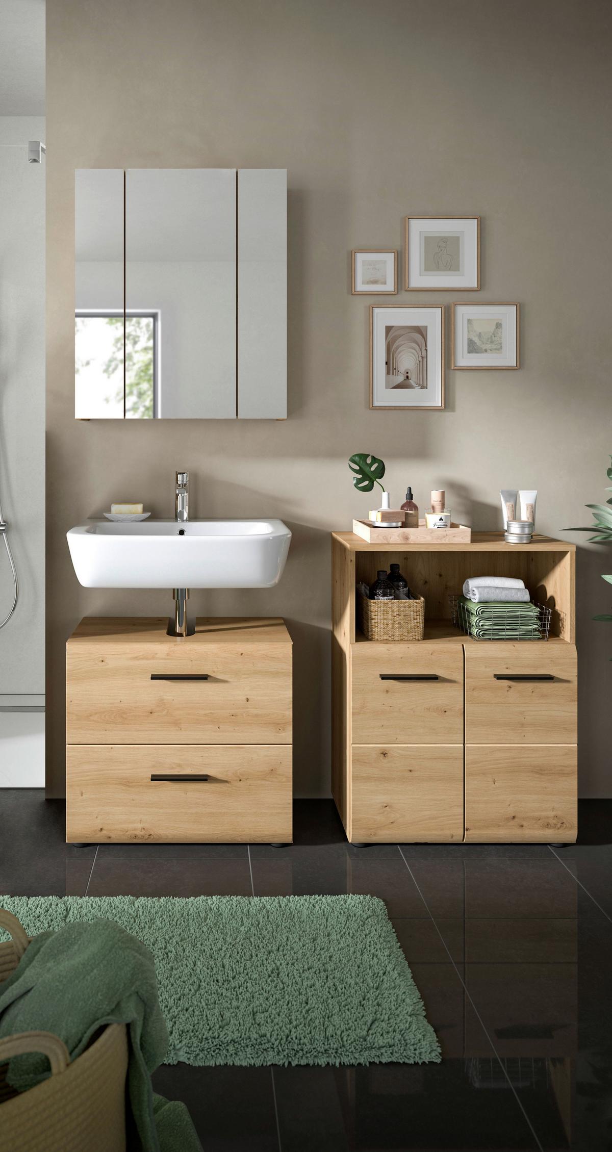 BADEZIMMER ICE - Schwarz/Eiche Artisan, Basics, Holzwerkstoff/Kunststoff (120cm) - MID.YOU