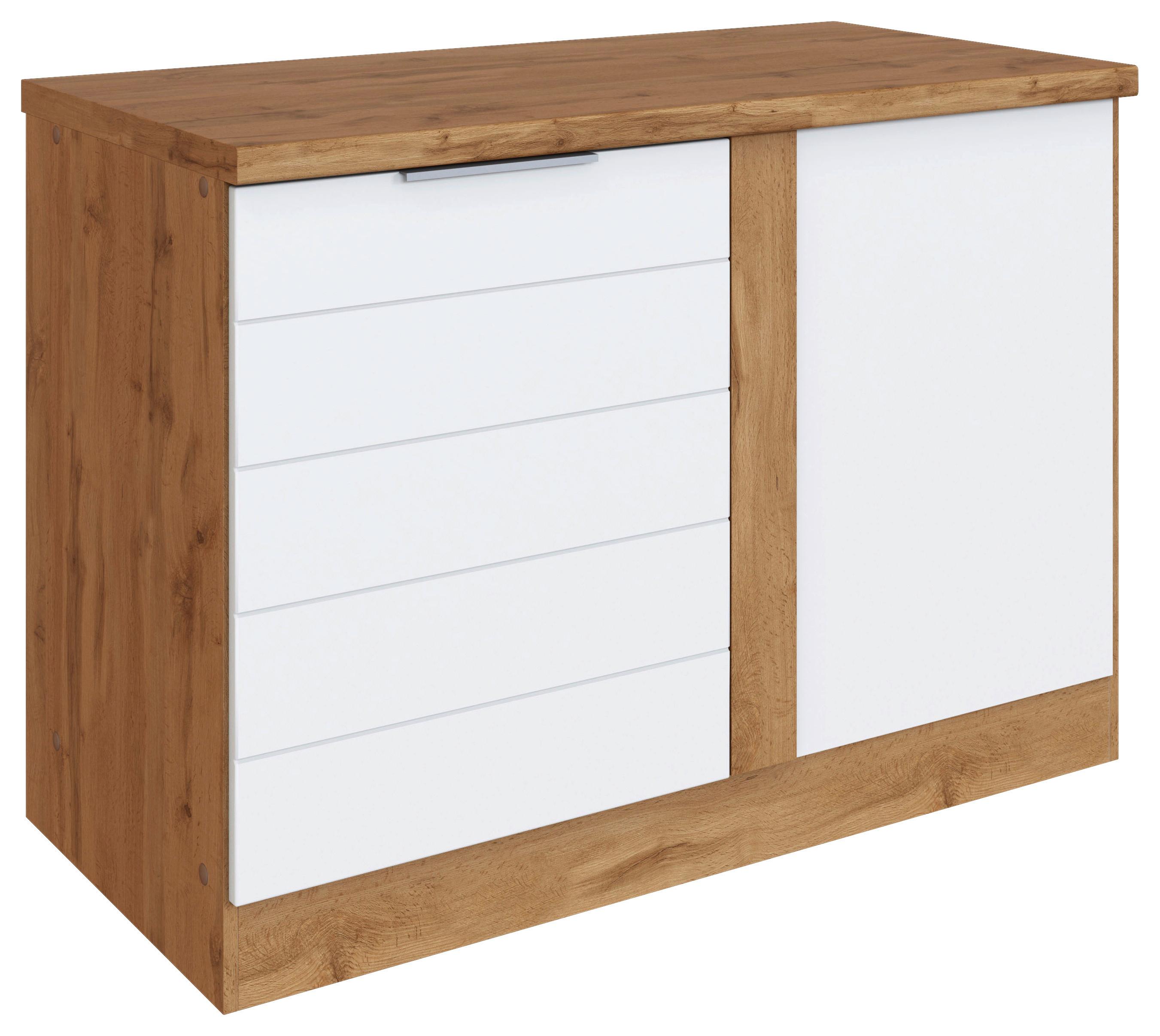 Eckunterschrank Florenz ca. 120 cm Weiß/Eiche - Eiche Wotan/Weiß, Design, Holzwerkstoff/Metall (120/86/60cm) - Held