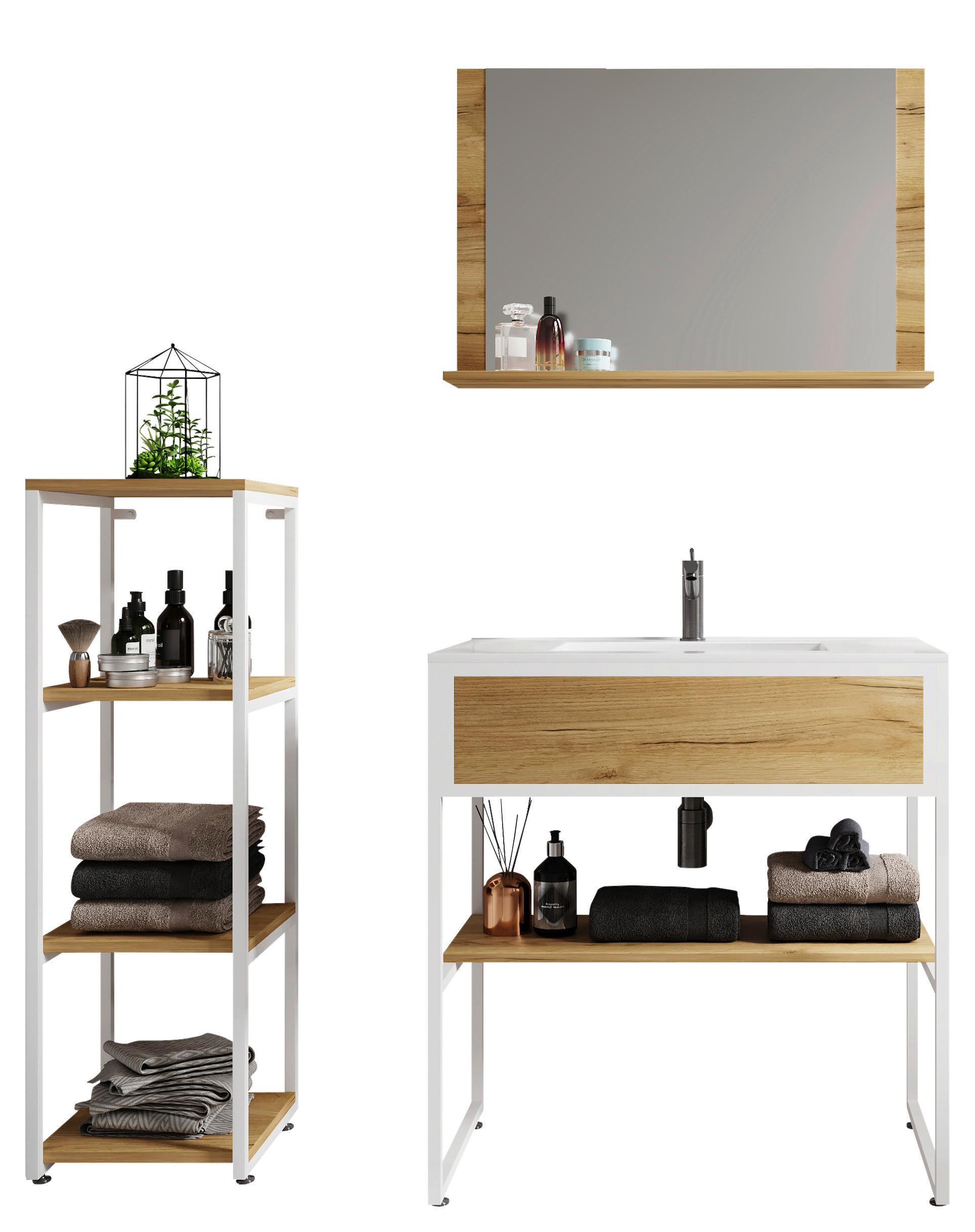 Kopalnica Bitila 80, Bela, Barva Hrasta, 4-Delno - črna/bela, Moderno, kovina/umetna masa (115cm) - MID.YOU