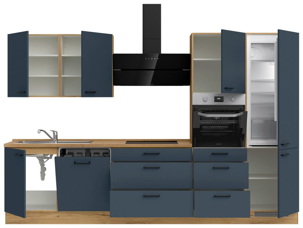 Küchenblock Easytouch High m. Geräten Dunkelblau - Eichefarben/Schwarz, MODERN, Holzwerkstoff/Metall (330cm) - Nobilia