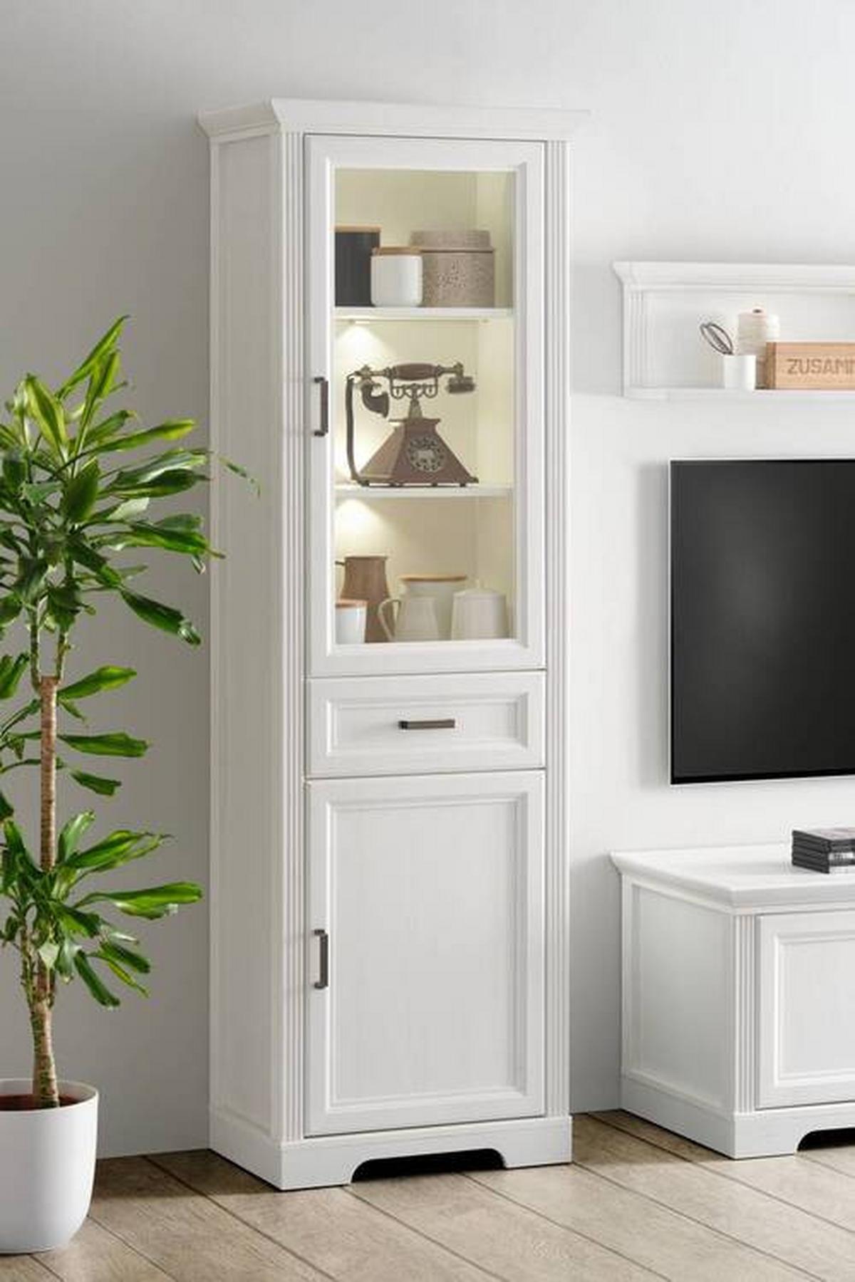 Vitrine in Weiss - Pinienfarben, Romantik / Landhaus, Holzwerkstoff/Metall (66/204/42cm) - Zandiara