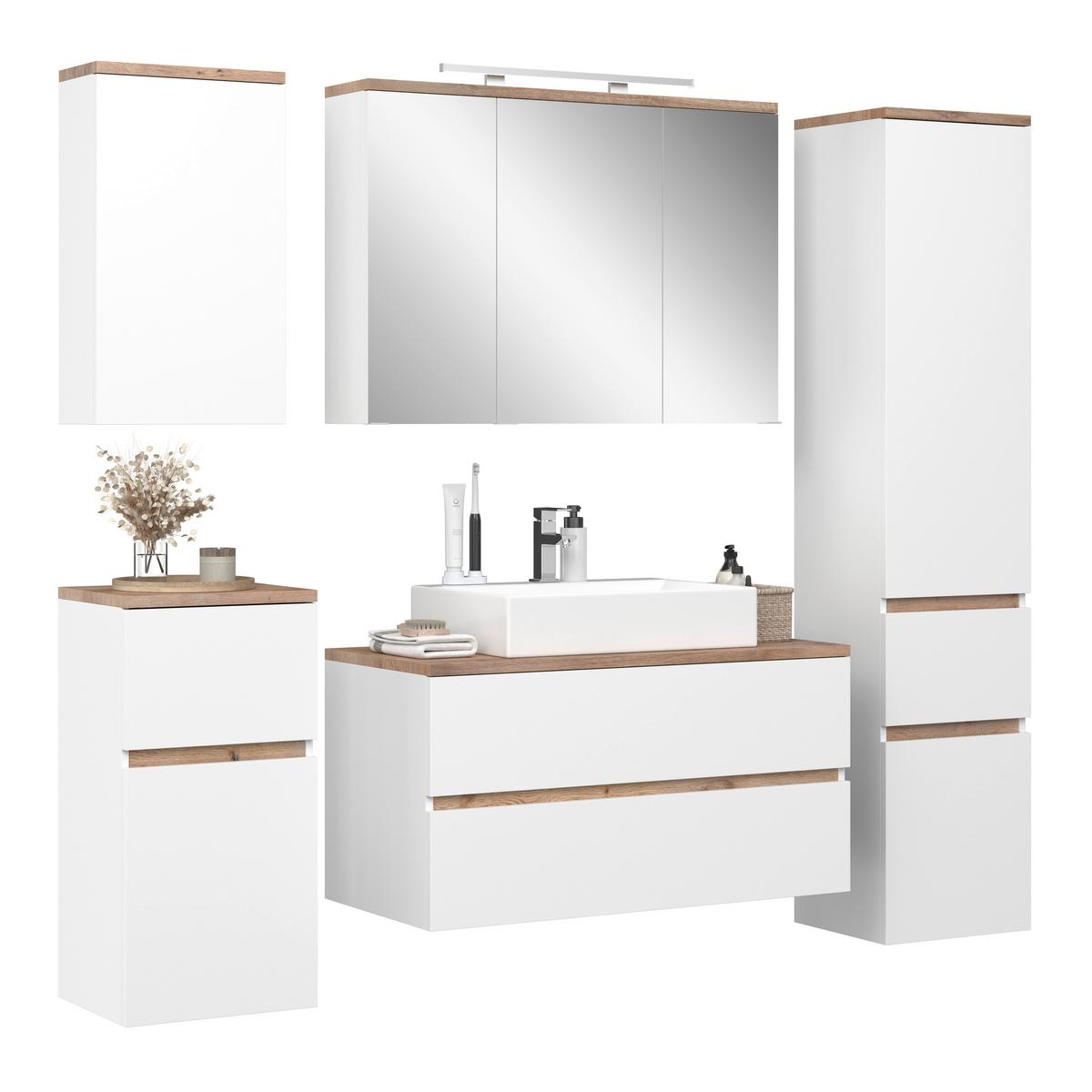 Element S Ogledalom Marbella - bijela/boje kroma, Moderno, staklo/drvni materijal (100/70/20cm) - Premium Living