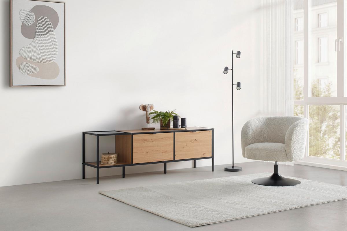 Tv Szekrény Queens - natúr színű/fekete, Modern, faalapú anyag/fém (160/54/40cm) - Mömax