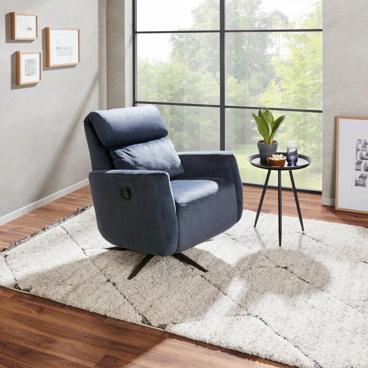 Tv-fotelj Riva, Temno Modra, Žamet, Relax Funkcija - črna/temno modra, Moderno, kovina/tekstil (71/108/176cm)
