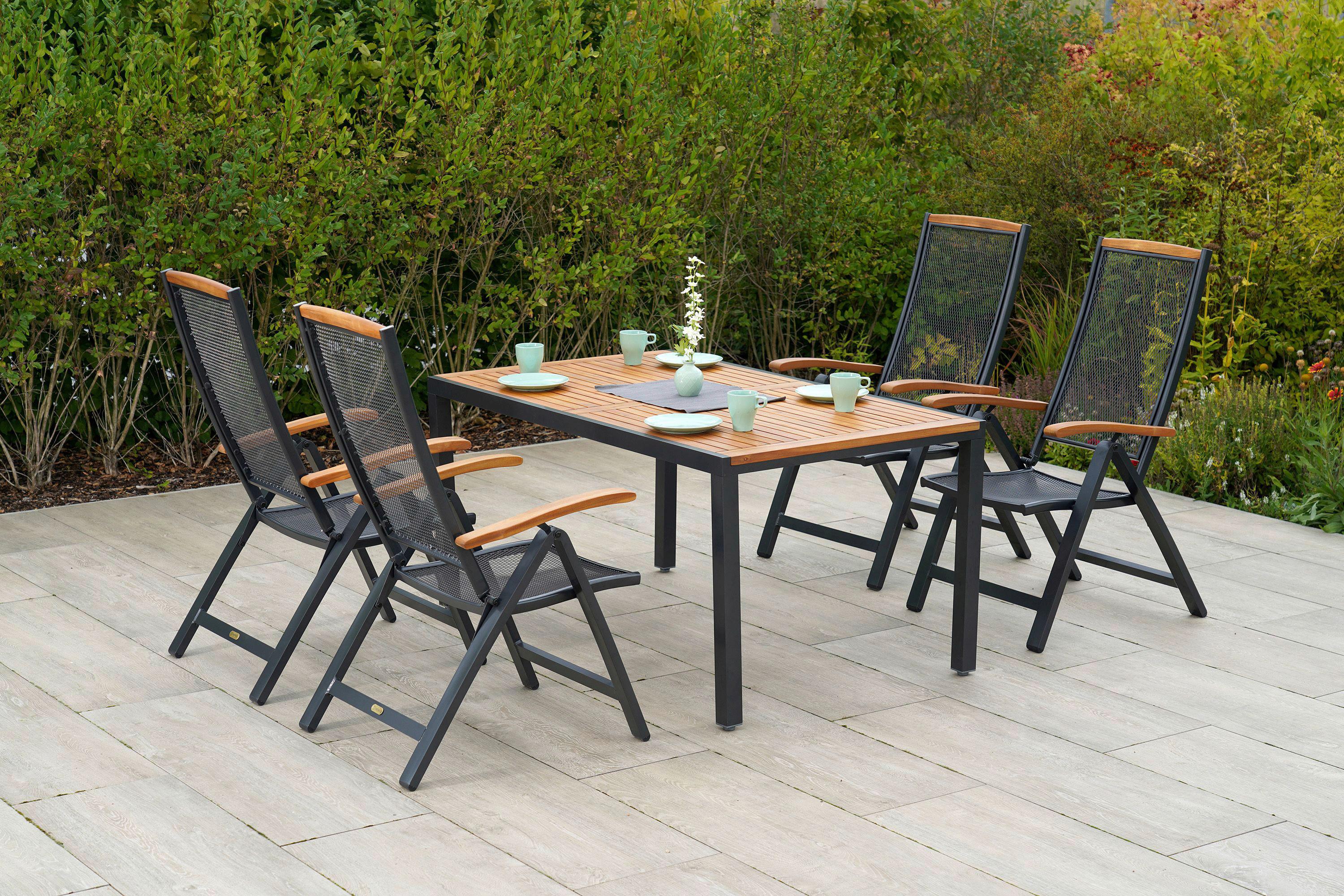 GARTENGARNITUR TILOS SET 5TLG. - Graphitfarben/Naturfarben, MODERN, Holz/Metall - Gardenson