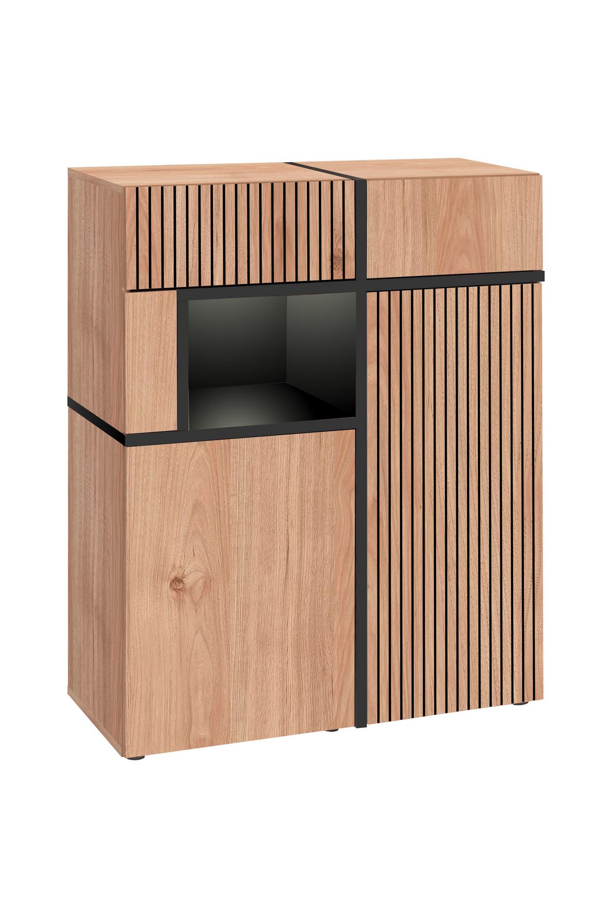 Ansamblu mobilier camera de zi CROSS - hicori/negru, Modern, material pe bază de lemn (330/195/50cm) - Bessagi