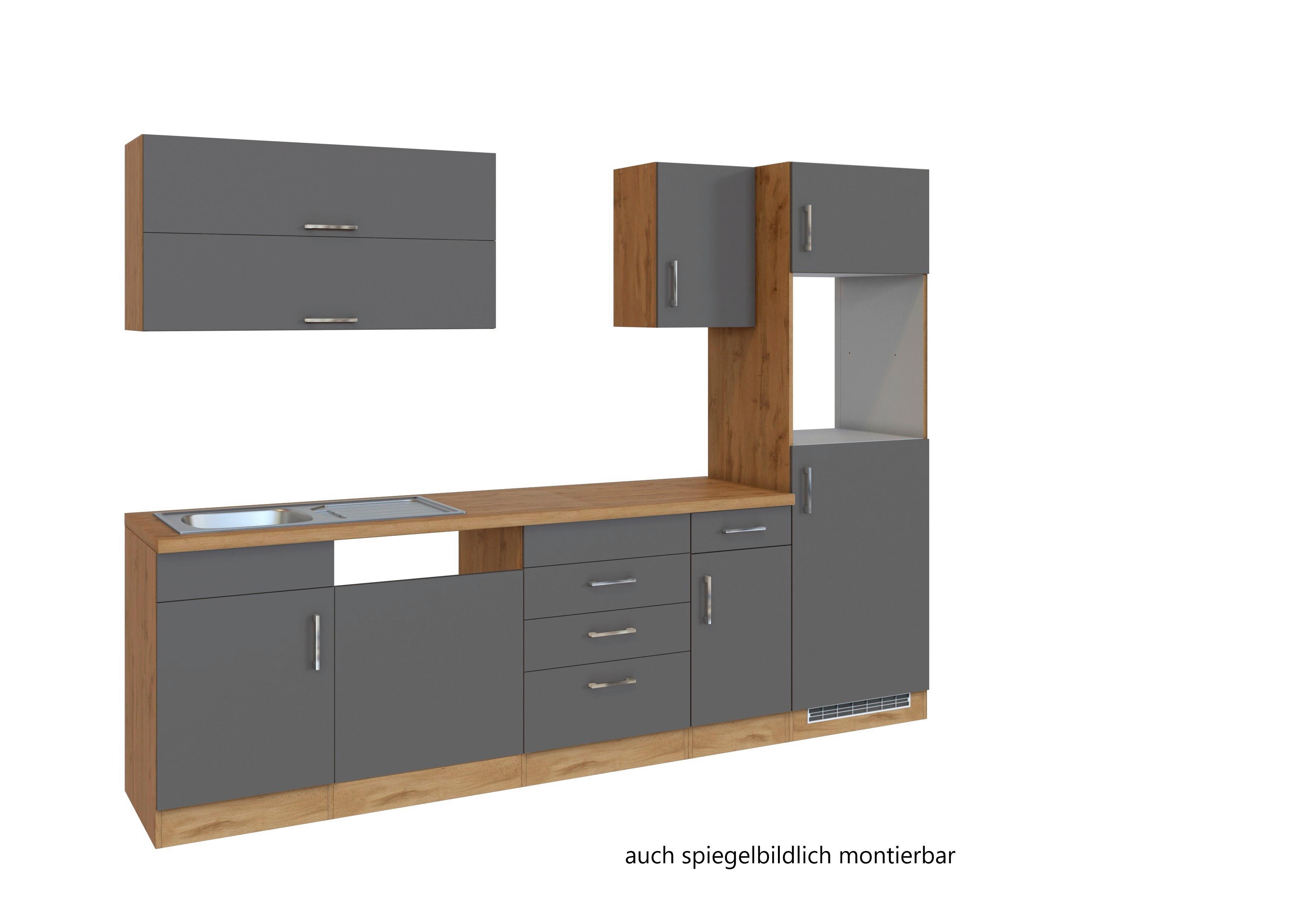 Küchenblock Sorrento ohne Geräte ca. 270 cm Anthrazit - Eichefarben/Anthrazit, MODERN, Holzwerkstoff (270cm) - Held