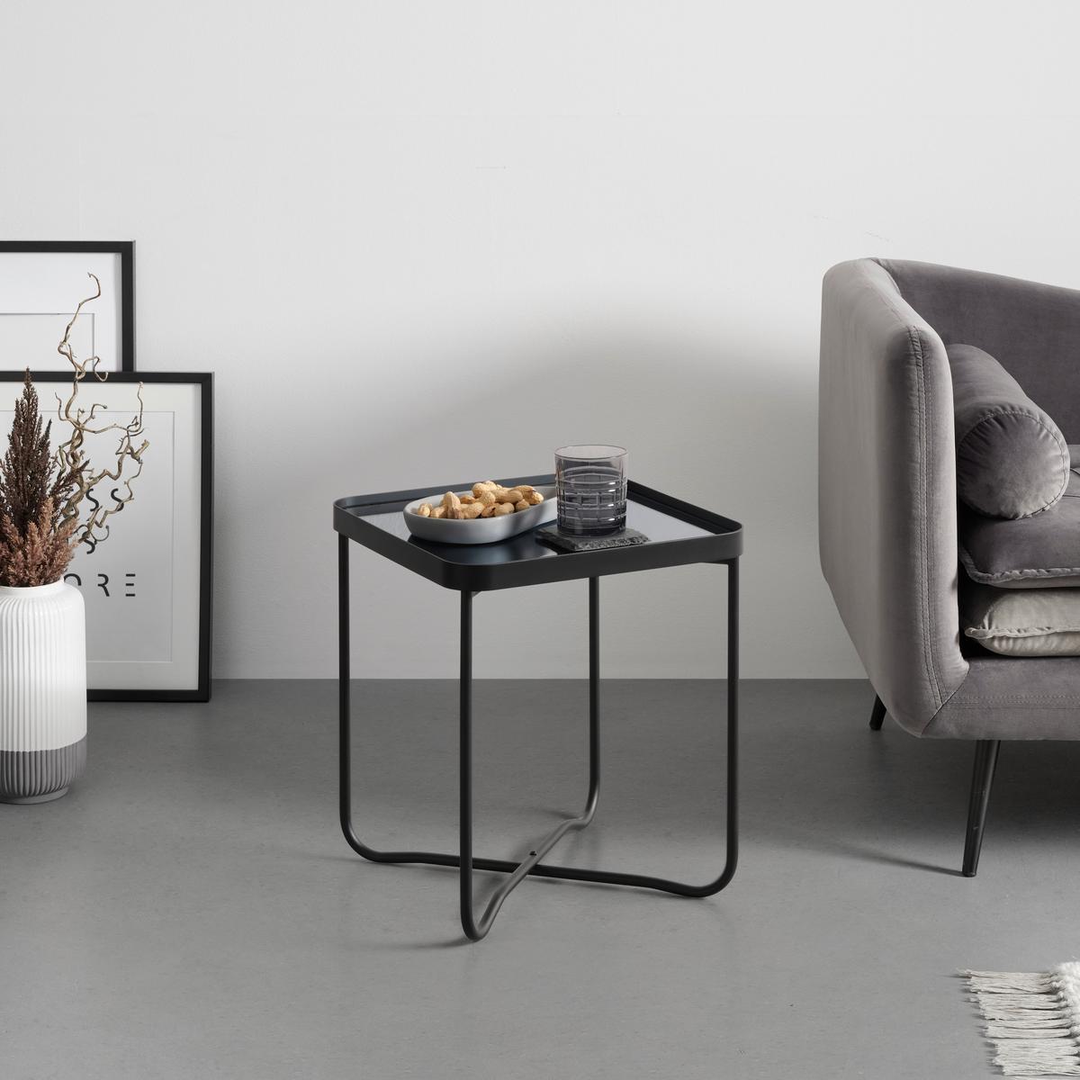 Masă auxiliară NOBILE - negru, Modern, sticlă/metal (37/42/37cm) - Premium Living