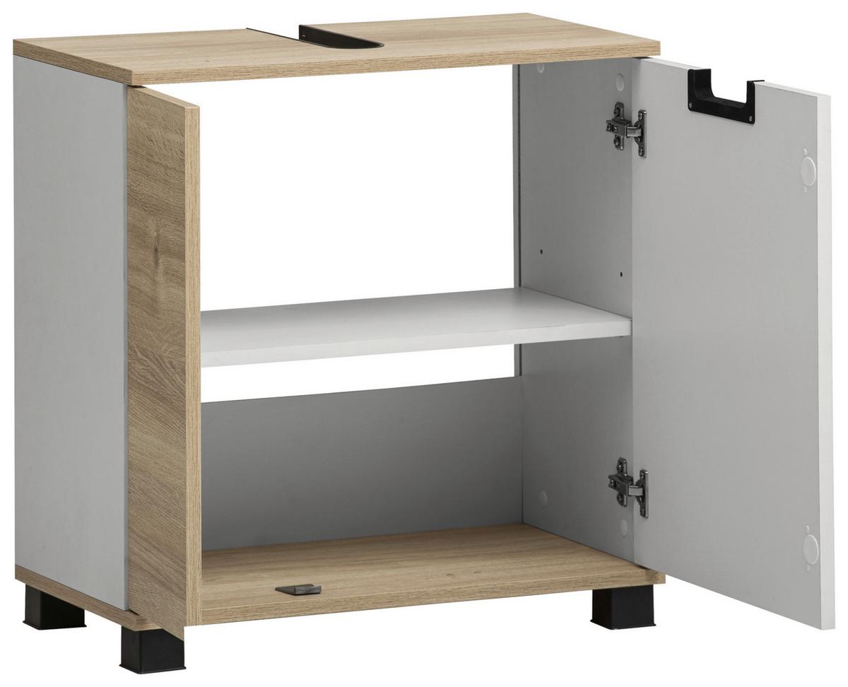 Omarica Za Pod Umivalnik Emmik, Bela, Barva Hrasta - črna/barve hrasta, Moderno, umetna masa/leseni material (59,8/62,4/32,6cm) - Stylife