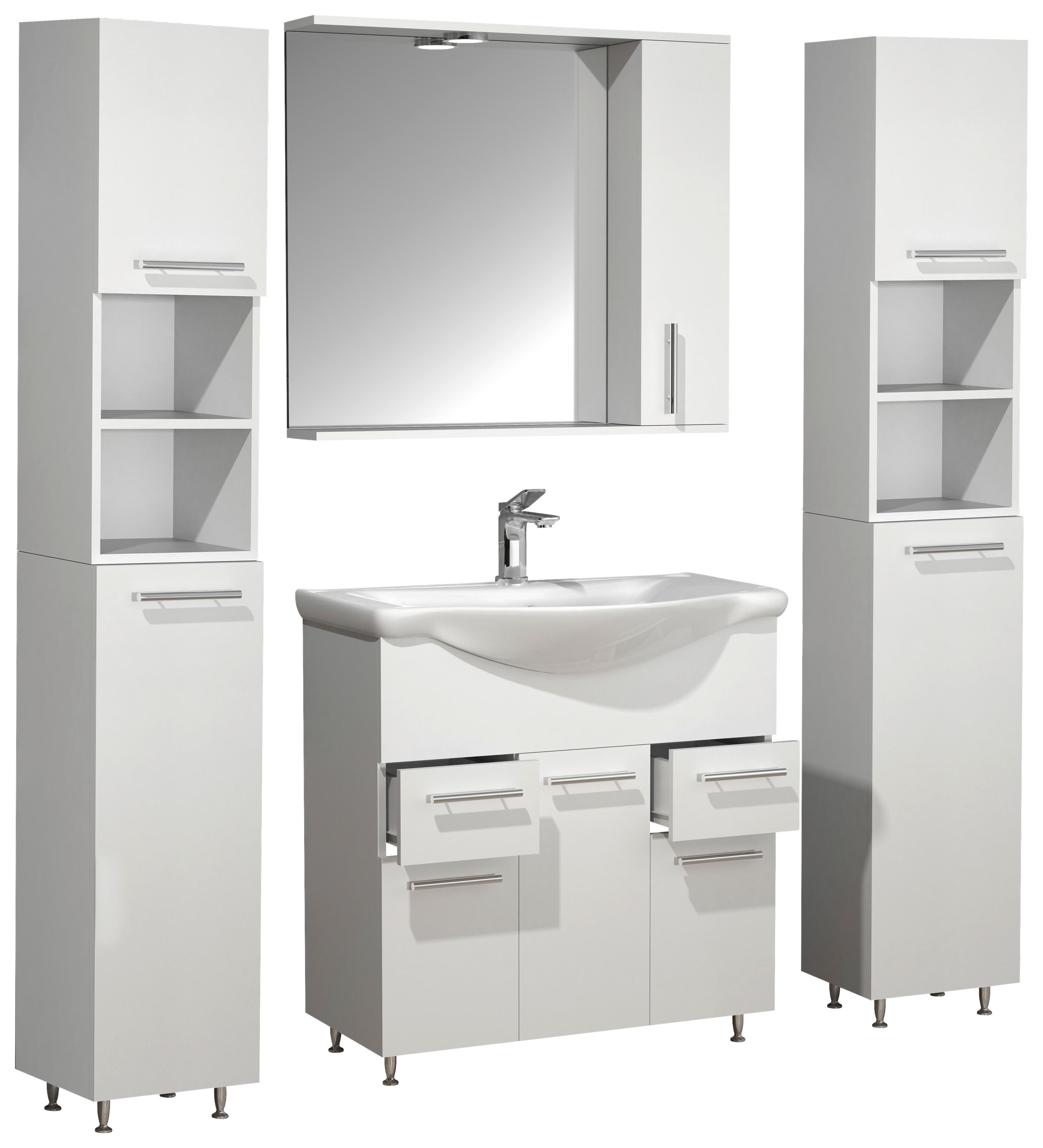 Kopalnica Lisalo Xl, Bela - srebrne barve/bela, Moderno, umetna masa/steklo (135cm) - MID.YOU