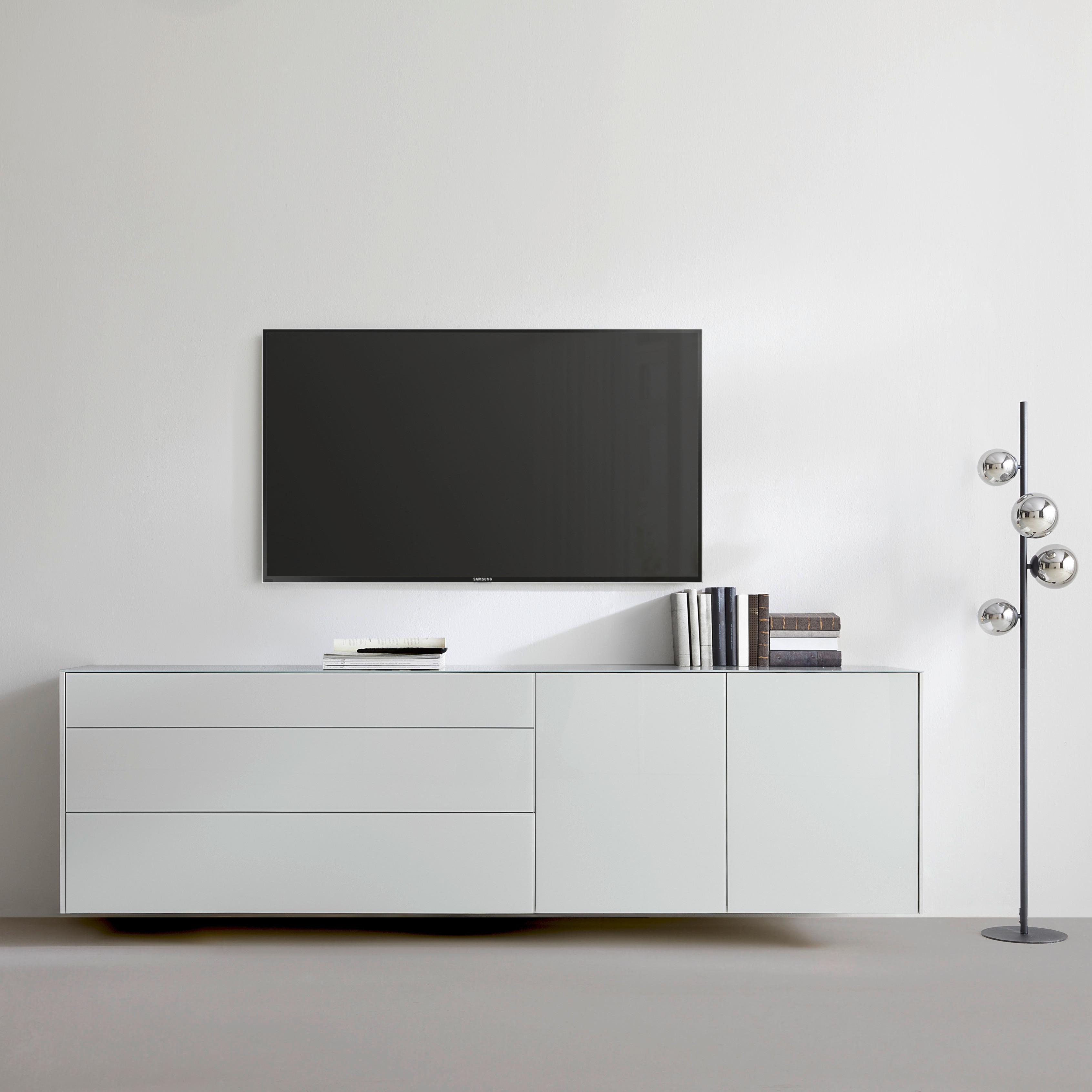 SZAFKA RTV SILVERSTONE - czarny/szary, Modern, materiał drewnopochodny/tworzywo sztuczne (217/63/42cm) - Premium Living
