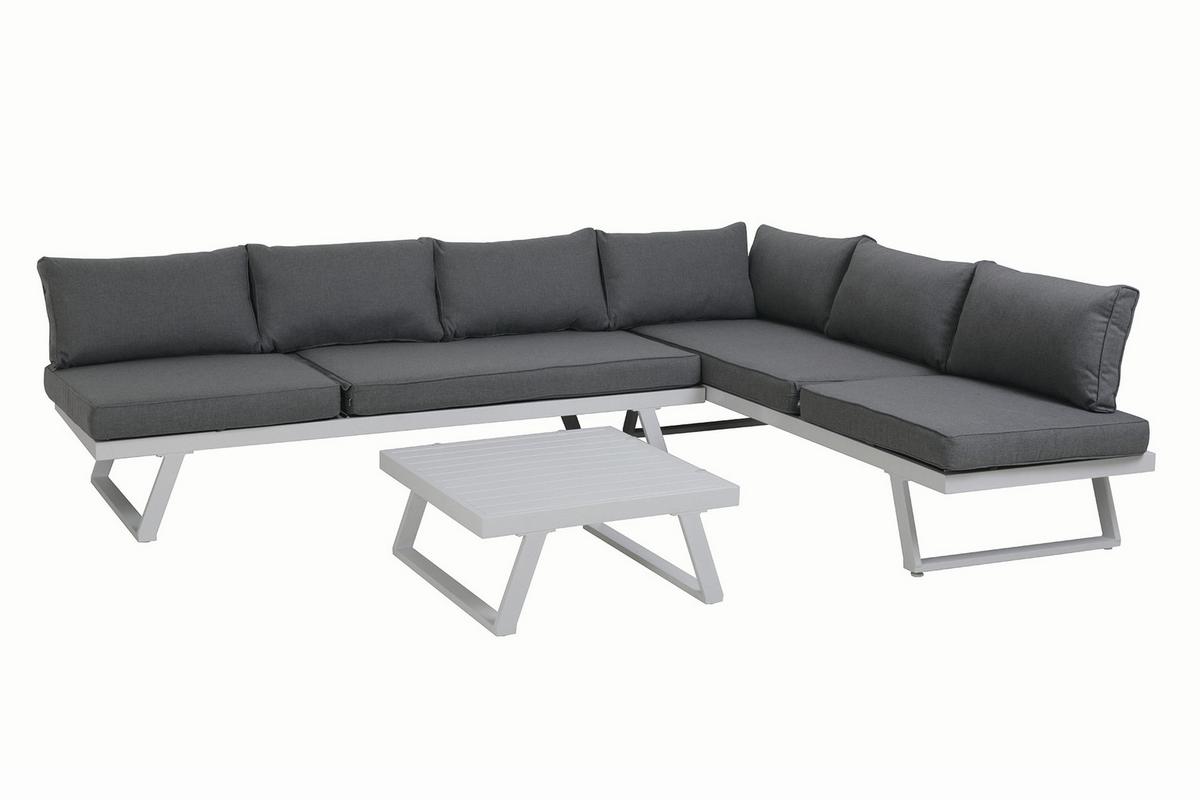 Loungegarnitur Grau/Weiß - Weiß/Grau, Design, Kunststoff/Metall - Gardenson