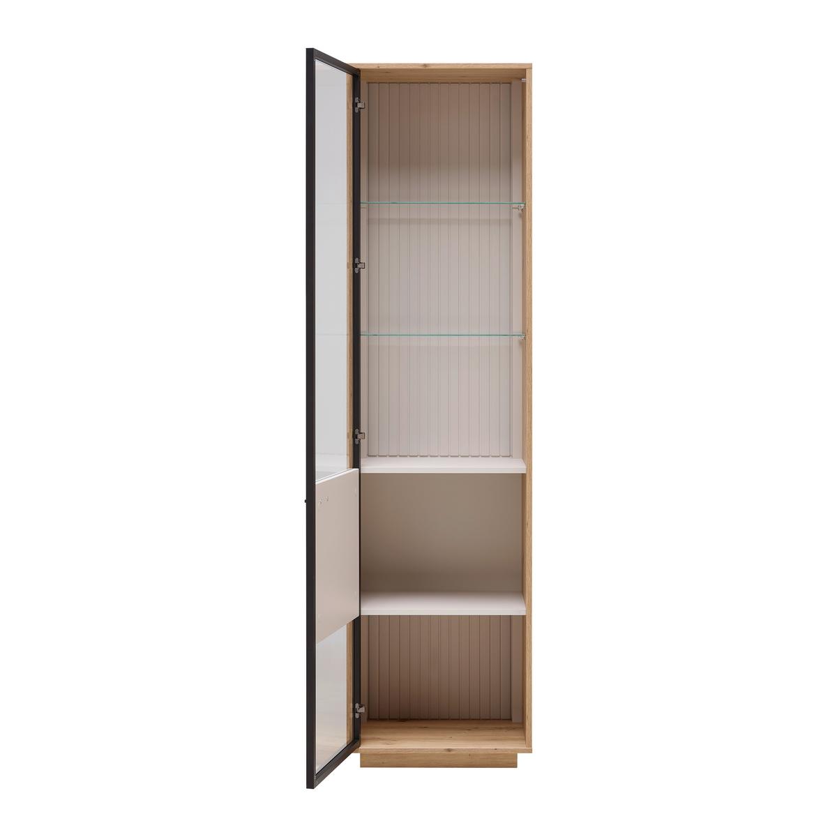 Vitrine Cremona Kaschmir/Eiche Artisan - Kaschmir/Schwarz, MODERN, Glas/Holzwerkstoff (52/200/38cm) - Premium Living