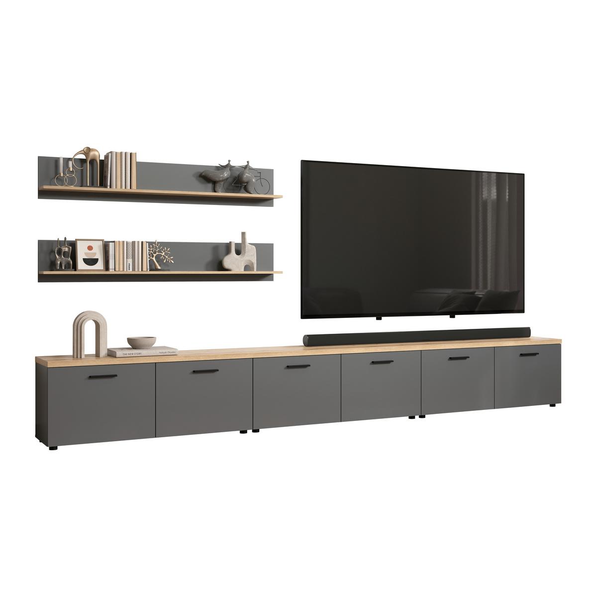 WOHNWAND BAGGIO - Eichefarben/Anthrazit, Design, Holzwerkstoff/Kunststoff (360/180/40cm) - MID.YOU
