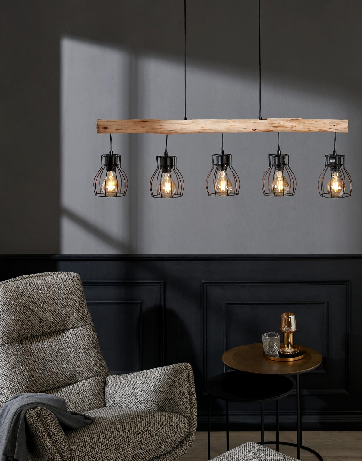 LAMPA WISZĄCA 15326-5NLU MINA *SBM* - kolor naturalny/czarny, Trend, metal/drewno (100/13,6/140cm) - Marama