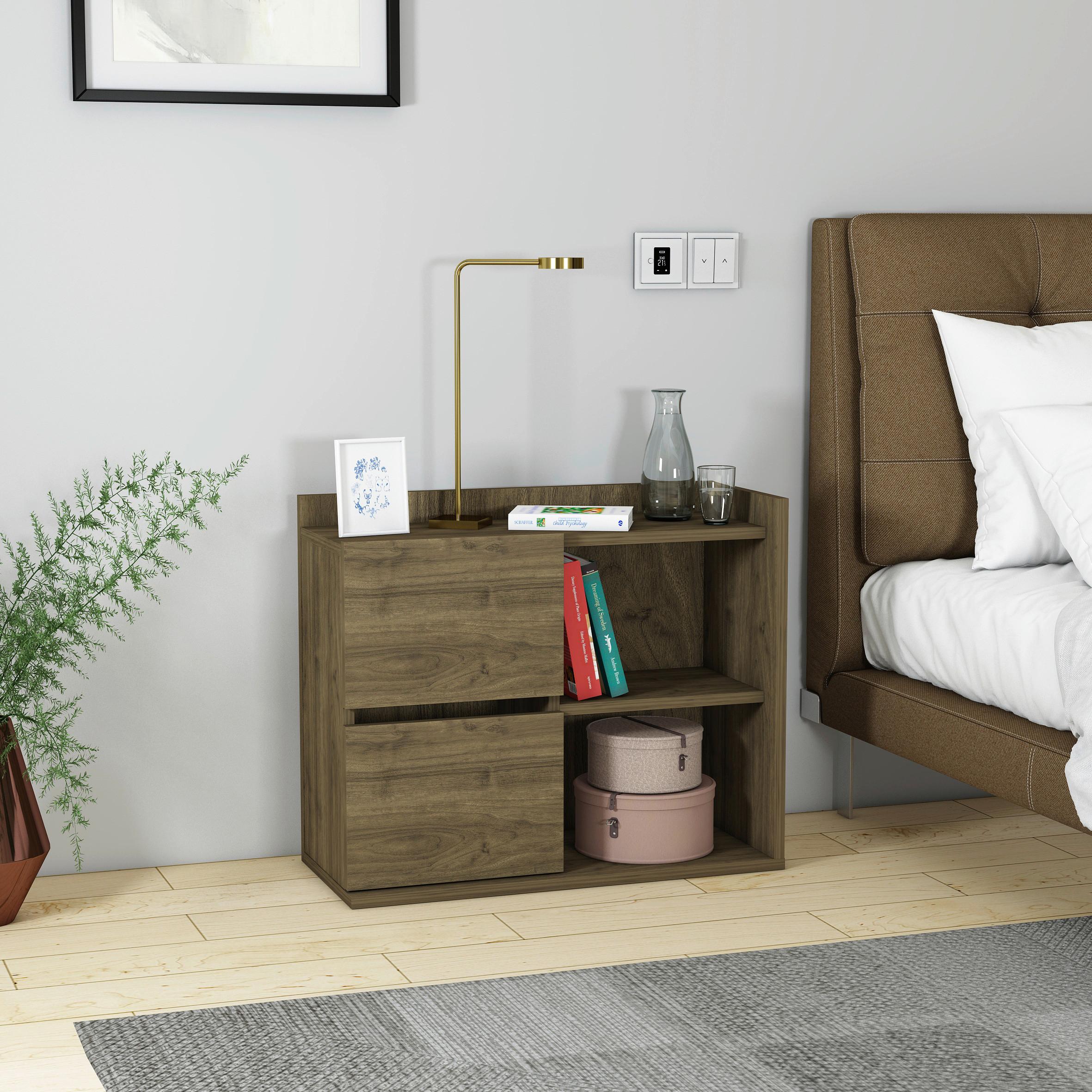 Nachttisch Juno ca. 60x53,2x35cm Walnussfarben - Walnussfarben, Design, Holzwerkstoff (60/53,2/35cm) - MID.YOU