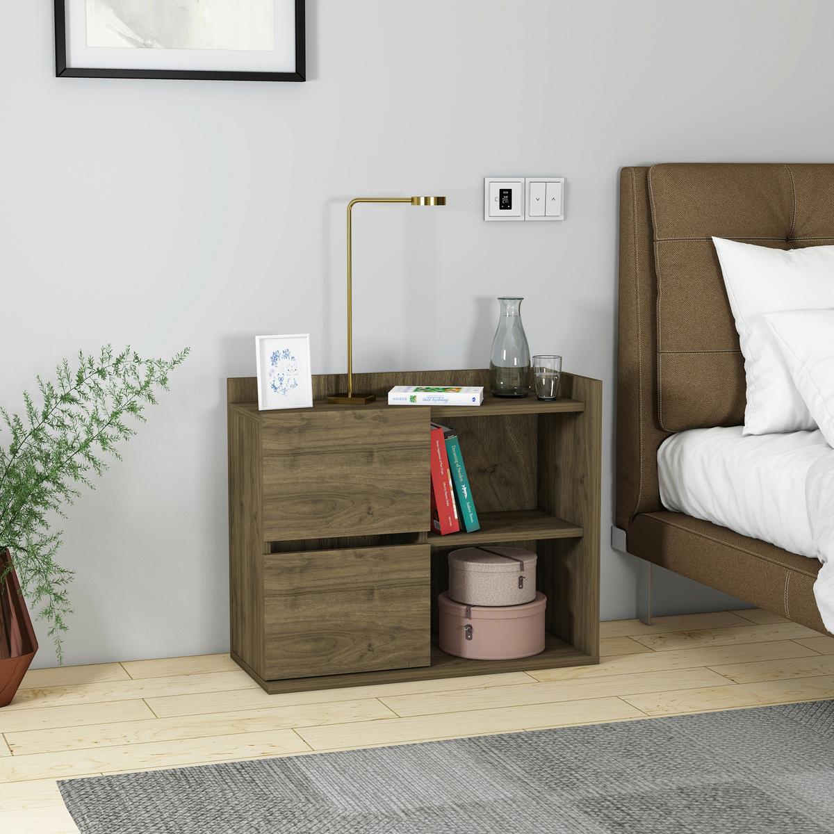 Nachttisch Juno ca. 60x53,2x35cm Walnussfarben - Walnussfarben, Design, Holzwerkstoff (60/53,2/35cm) - MID.YOU