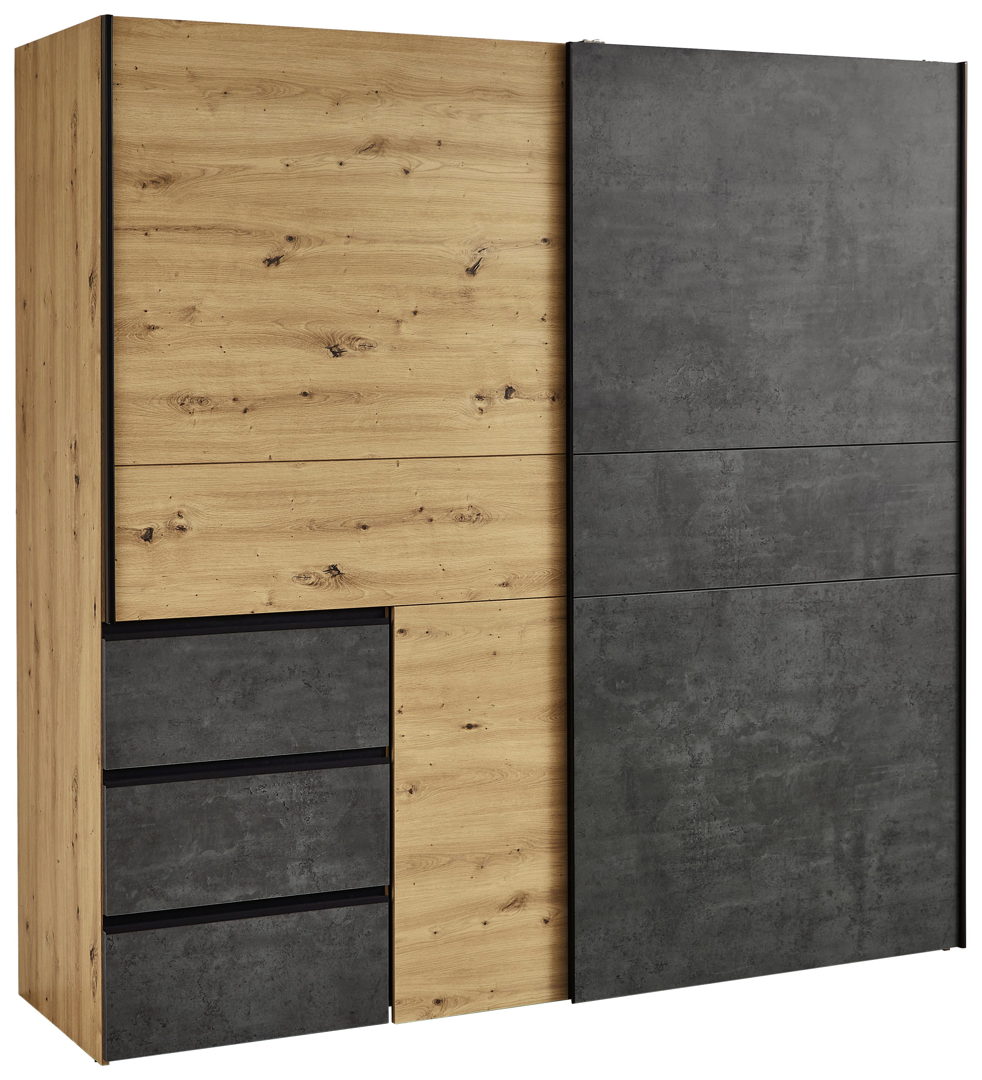 SZAFA PRZESUWNA/PODWIESZ.DRZWI WINN 2 - czarny/ciemnoszary, Konventionell, materiał drewnopochodny/tworzywo sztuczne (200/200/61cm) - Carryhome