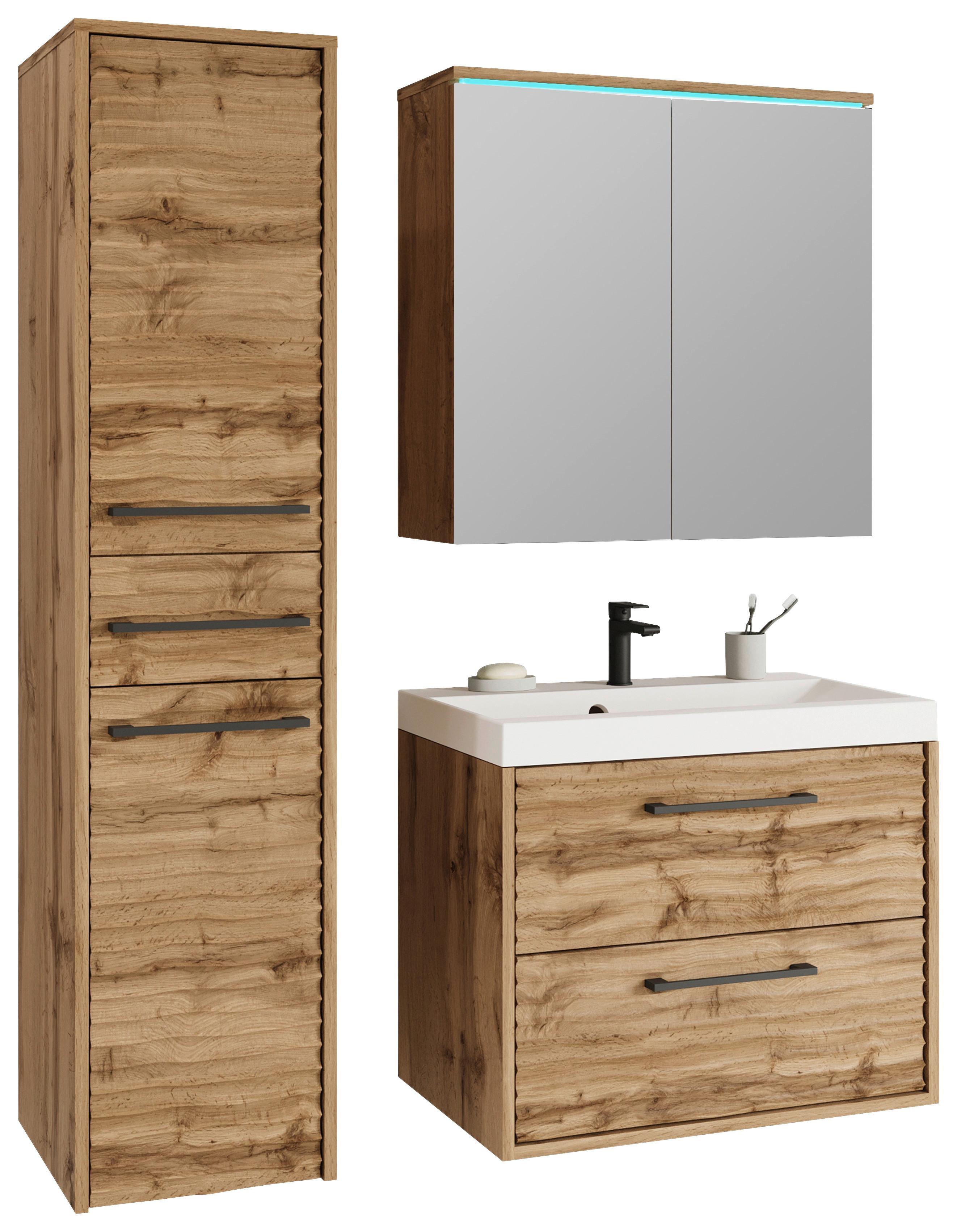Badezimmer Toronto 4-tlg. ca. 90 cm inkl. LED Eiche - Eiche Wotan/Schwarz, LIFESTYLE, Keramik/Holzwerkstoff (90cm) - P & B