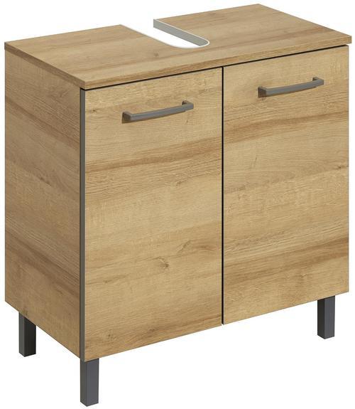 WASCHBECKENUNTERSCHRANK Eichefarben 'Rüdesheim' - Eichefarben/Grau, Basics, Holzwerkstoff/Kunststoff (60/62/33cm) - Xora